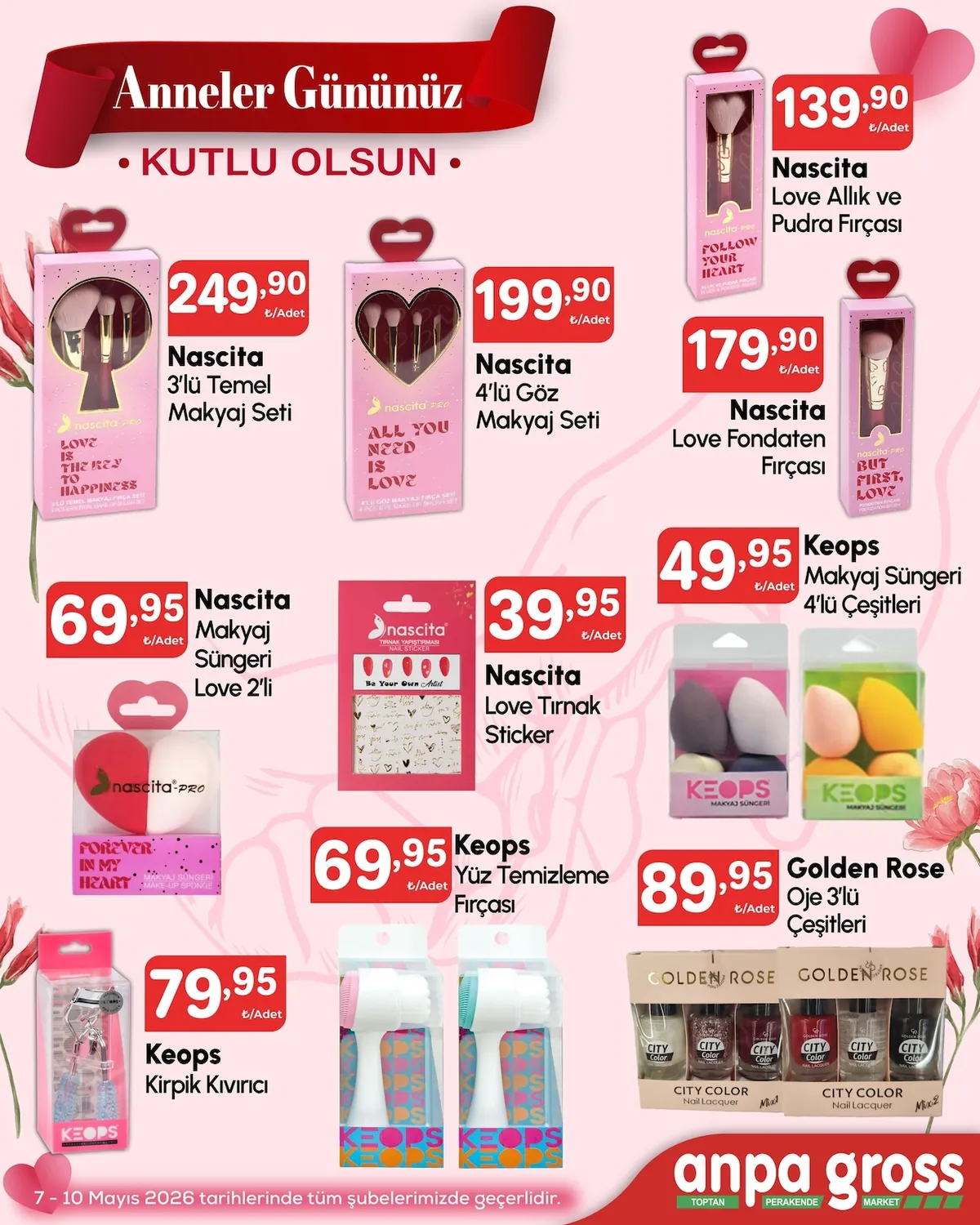 Anpa Anpa Gross 7 Mayıs 2026 Aktüel Kataloğu sayfa 16: Nascıta 4'Lü Göz Makyaj Seti, Nascıta Makyaj Süngeri Love 2'Li