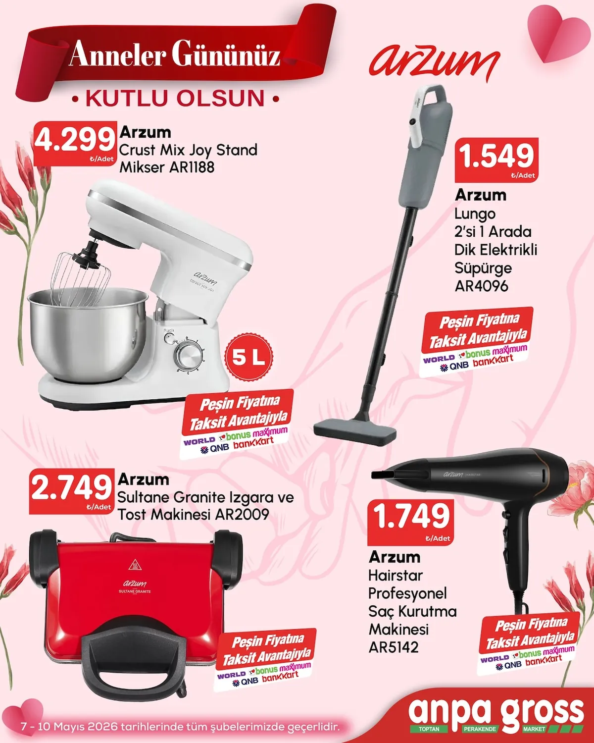 Anpa Anpa Gross 7 Mayıs 2026 Aktüel Kataloğu sayfa 3: Arzum Crust Mix Joy Stand Mikser Ar1188 5L