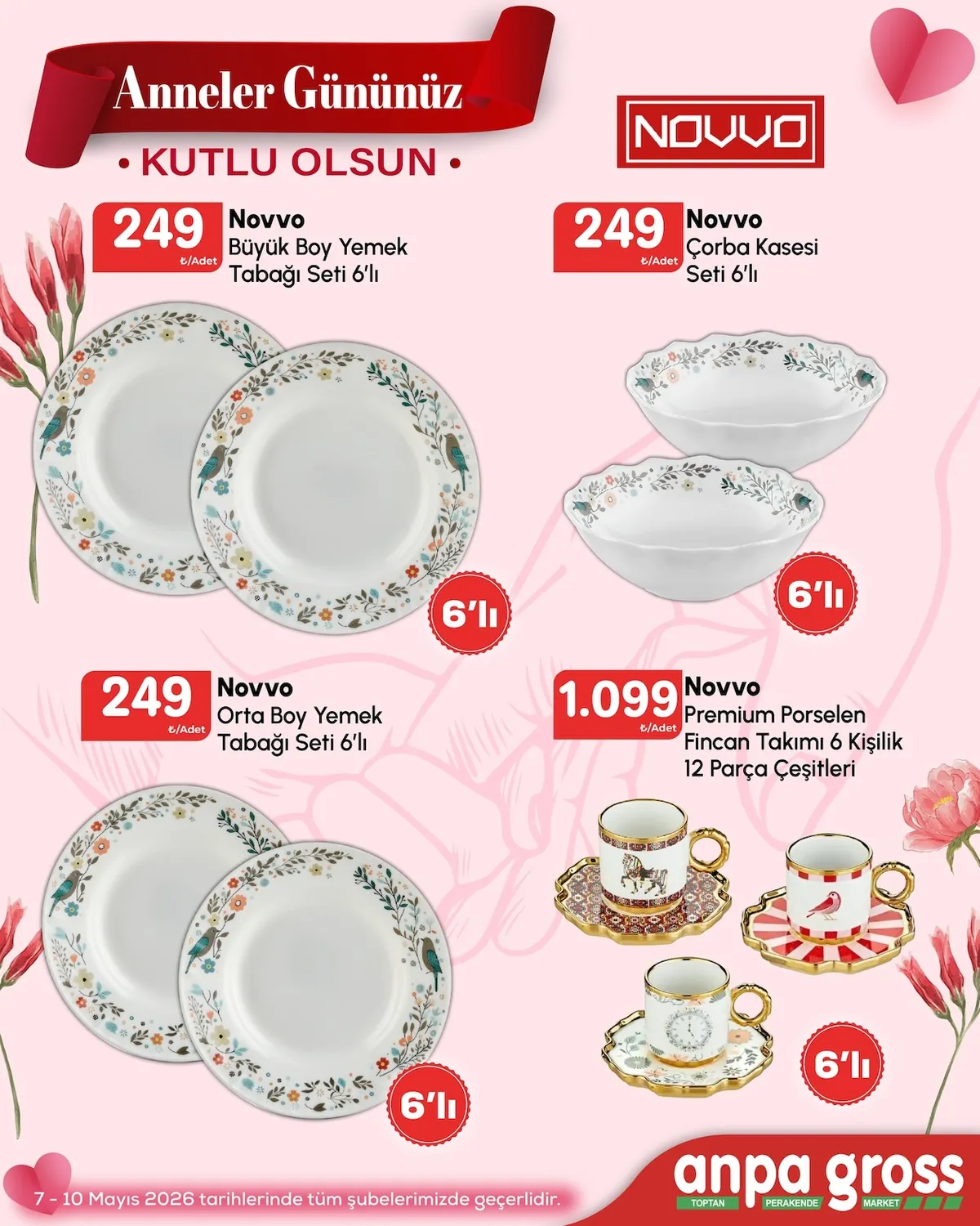 Anpa Anpa Gross 7 Mayıs 2026 Aktüel Kataloğu sayfa 8: Novvo Büyük Boy Yemek Tabağı Seti 6'Lı