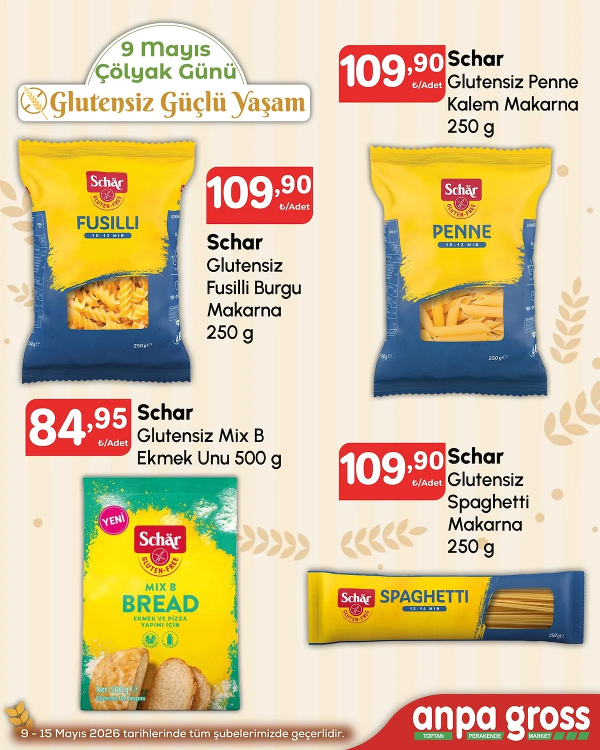 Anpa Anpa Gross 9 Mayıs 2026 Aktüel Kataloğu sayfa 3: Schar Fusilli Burgu Makarna 250 G