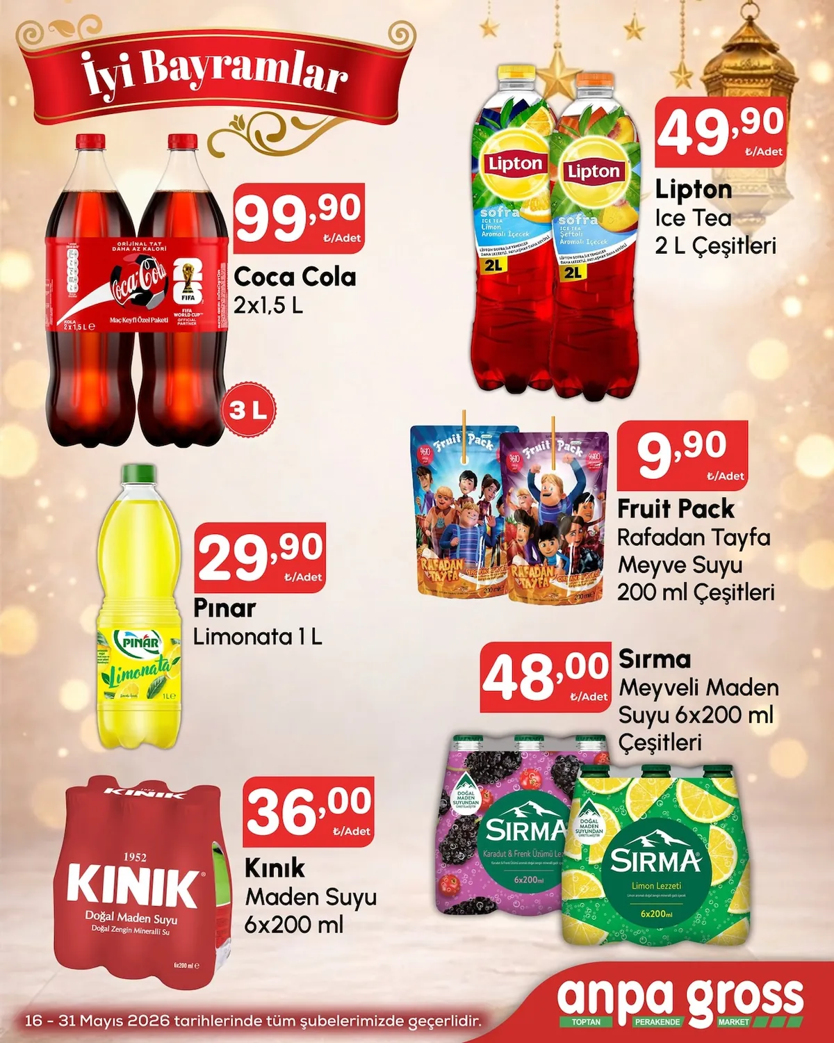 Anpa Anpa Gross 16 Mayıs 2026 Aktüel Kataloğu sayfa 5: Fruit Pack Rafadan Tayfa Meyve Suyu 200 Ml Çeşitleri, Sirma Meyveli Maden Suyu 6X200 Ml Çeşitleri