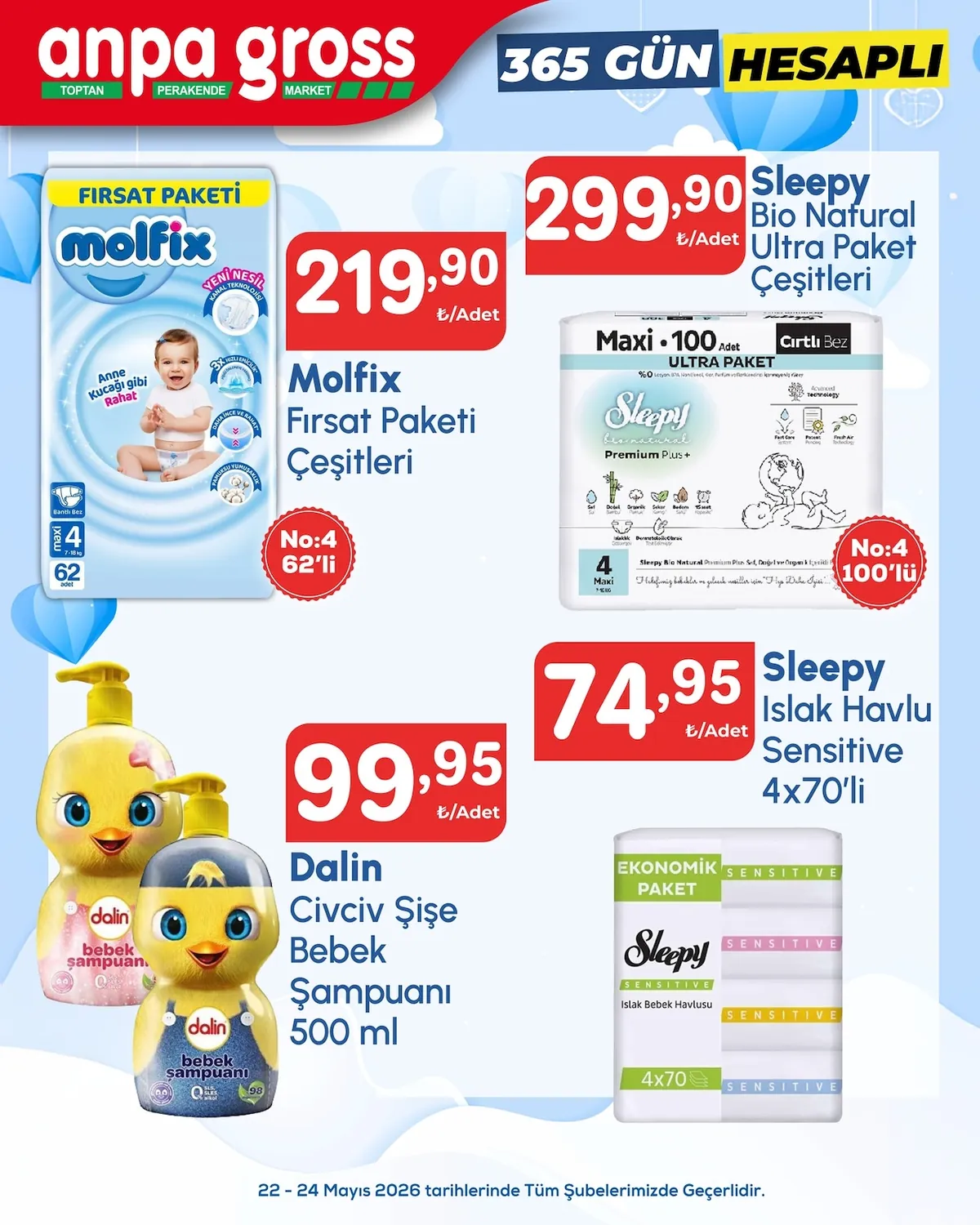 Anpa Anpa Gross 22 Mayıs 2026 Aktüel Kataloğu sayfa 23: Molfix Yeni Nesil Ultra Paket Çeşitleri, Dalin Civciv Şişe Bebek Şampuanı 500 Ml