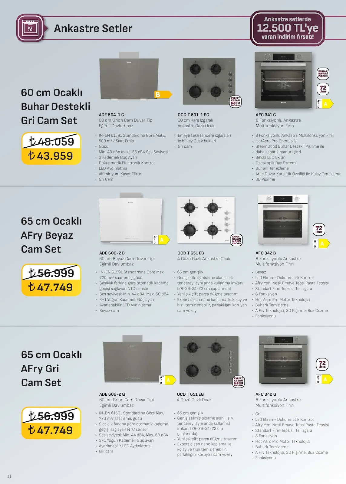 Arçelik Arçelik 1 Şubat 2026 Aktüel Kataloğu sayfa 11: Arçelik 65 Cm Ocaklı Afry Gri Cam Set, Arçelik 65 Cm Ocaklı Afry Beyaz Cam Set