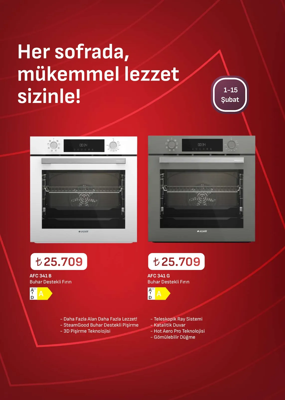 Arçelik Arçelik 1 Şubat 2026 Aktüel Kataloğu sayfa 22: Arçelik Afc 341 B Buhar Destekli Fırın