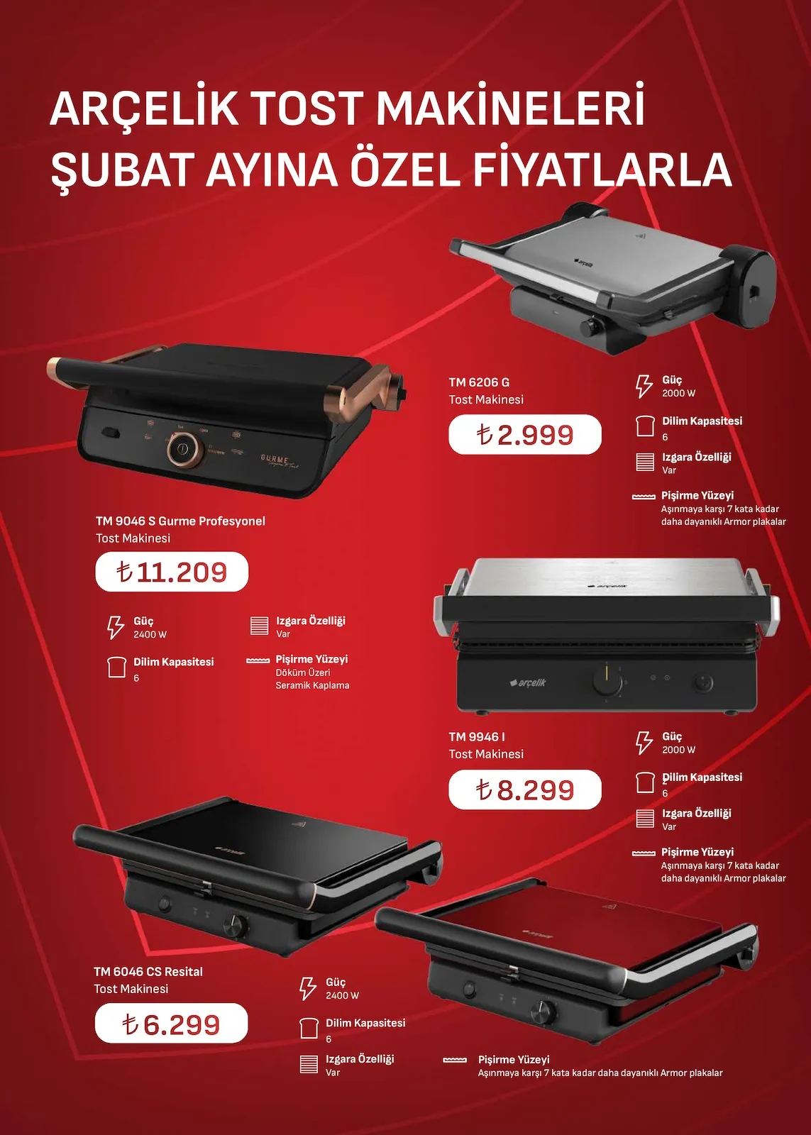 Arçelik Arçelik 1 Şubat 2026 Aktüel Kataloğu sayfa 46: Tm 9046 S Gurme Profesyonel Tost Makinesi, Tm 9946 I Tost Makinesi
