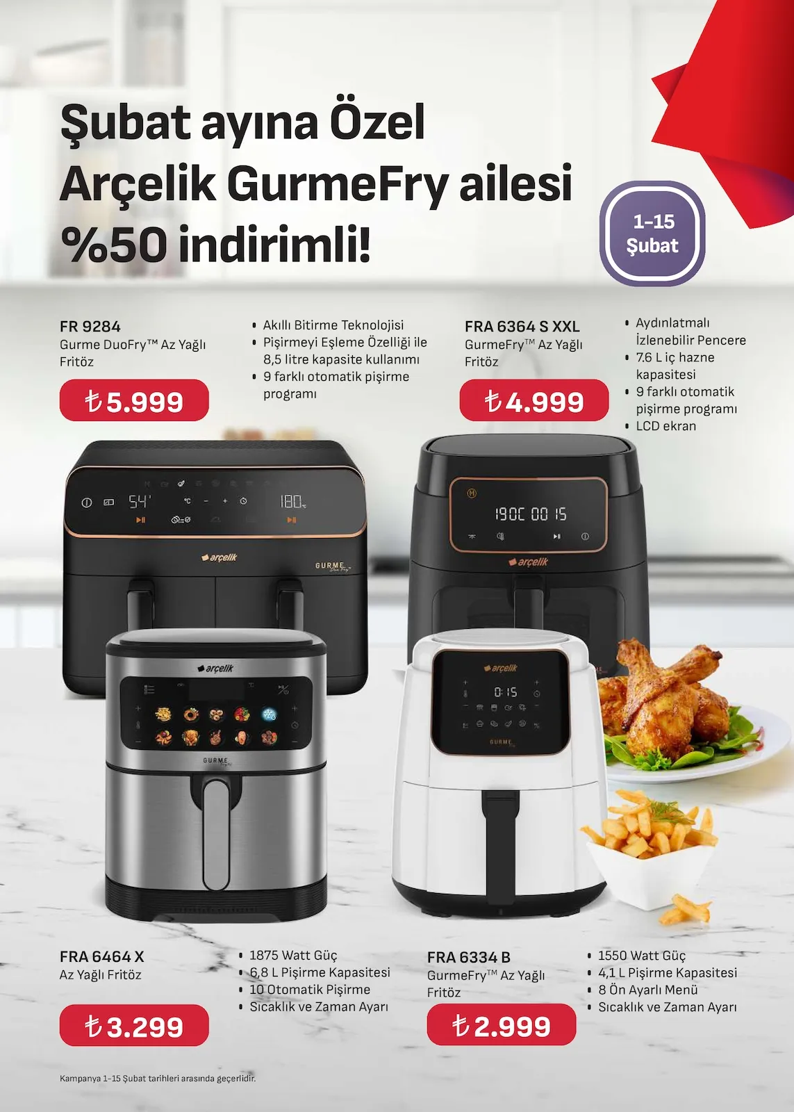Arçelik Arçelik 1 Şubat 2026 Aktüel Kataloğu sayfa 55: Arçelik Fr 9284 Gurme Duofry Az Yağlı Fritöz, Arçelik Fr 9284 Gurme Duofry Az Yağlı Fritöz