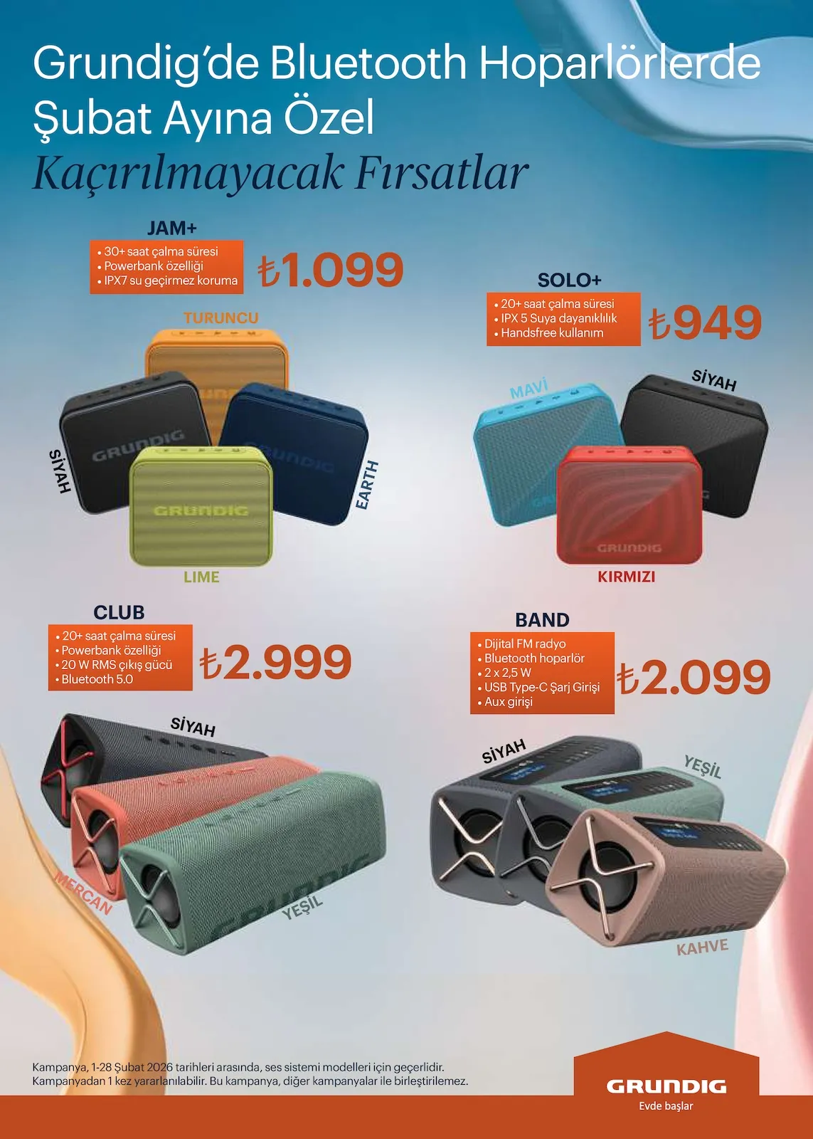 Arçelik Arçelik 1 Şubat 2026 Aktüel Kataloğu sayfa 95: Grundig Club Bluetooth Hoparlör, Grundig Band Bluetooth Hoparlör