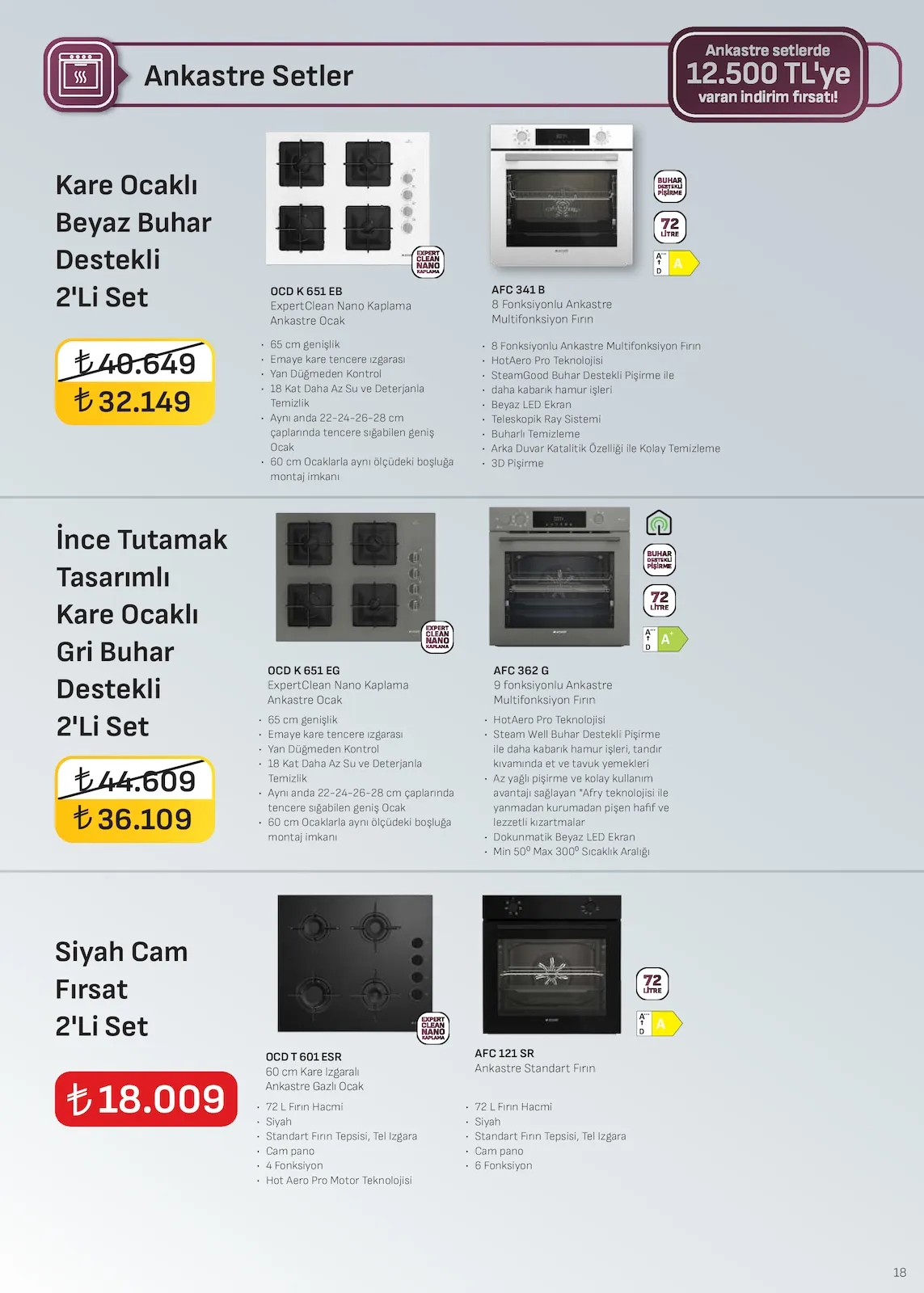Arçelik Arçelik 1 Mart 2026 Aktüel Kataloğu sayfa 18: Oliz F 8431-1 B/3 Gaz + 1 Elektrikli Ocak / 8 Fonksiyonlu Multifonksiyon Fırın / Doğalgaz / Beyaz