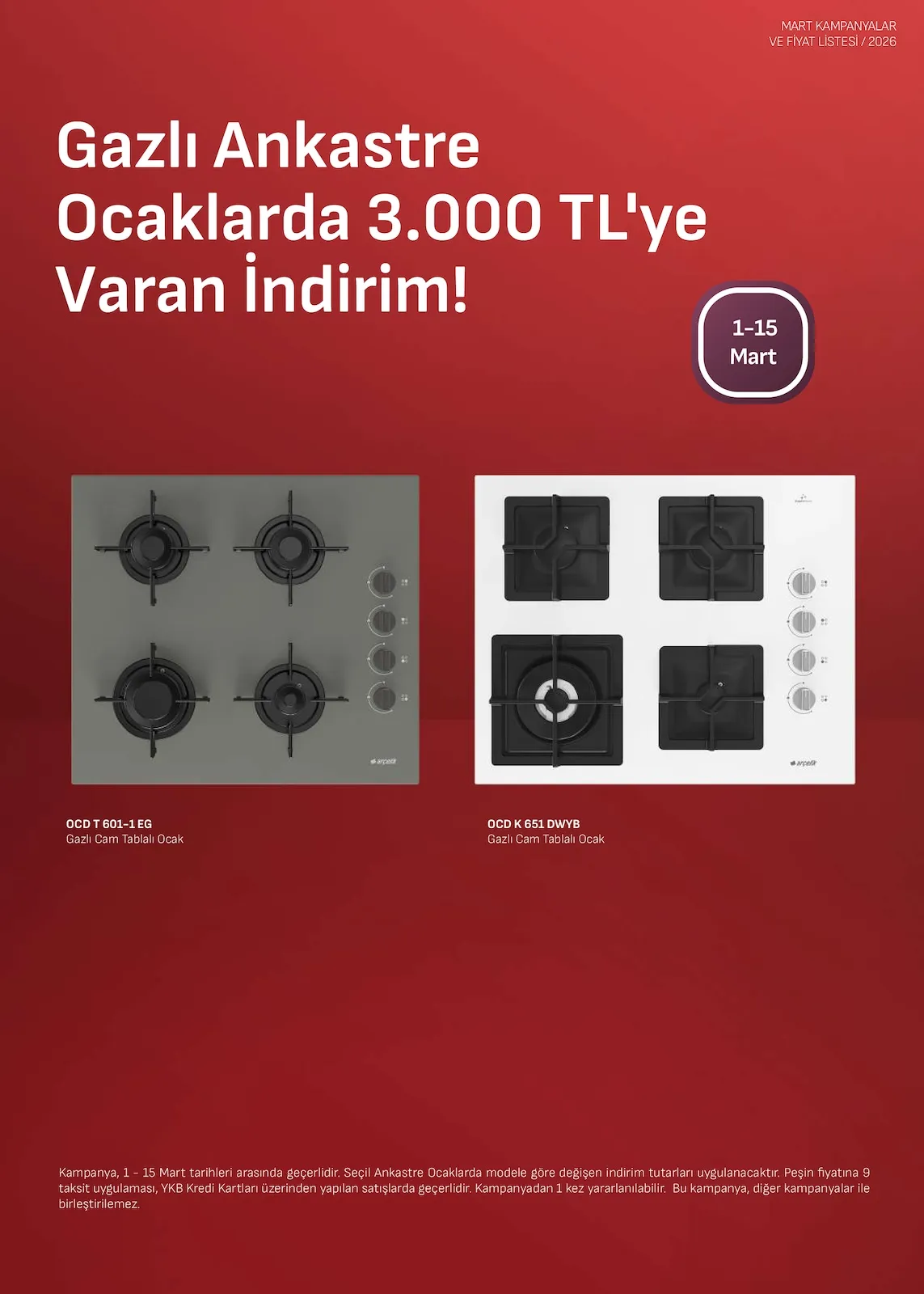 Arçelik Arçelik 1 Mart 2026 Aktüel Kataloğu sayfa 3: 65 Cm Ocaklı Afry Gri Cam Set