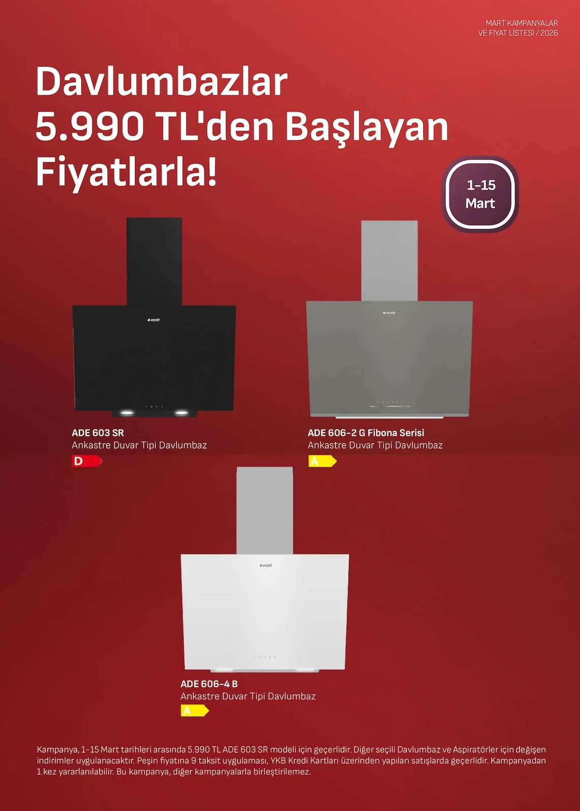 Arçelik Arçelik 1 Mart 2026 Aktüel Kataloğu sayfa 5: Arçelik Yeni 60 Cm Ocaklı Avantaj Beyaz Set, Arçelik Ade 6062 B1 60 Cm Beyaz Cam Duvar Tipi Eğimli Davlumbaz