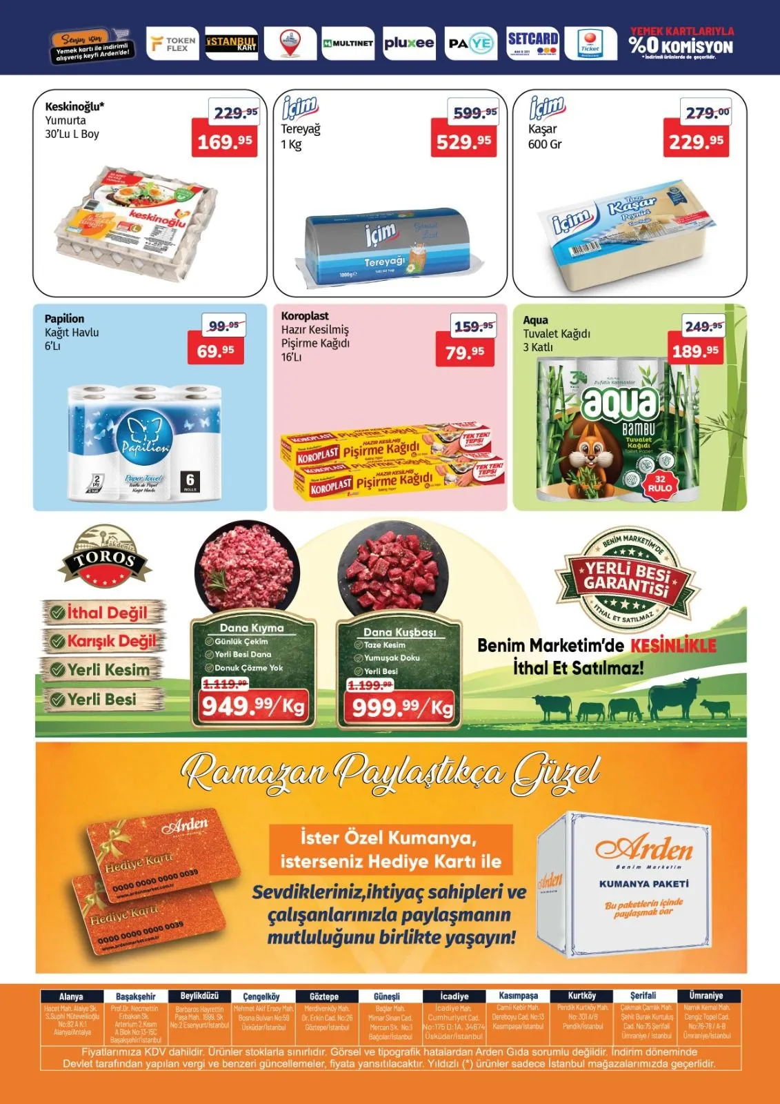 Arden Arden Market 13 Şubat 2026 Aktüel Kataloğu sayfa 8: İçim Tereyağı 1 Kg, Aqua Tuvalet Kağıdı 3 Katlı