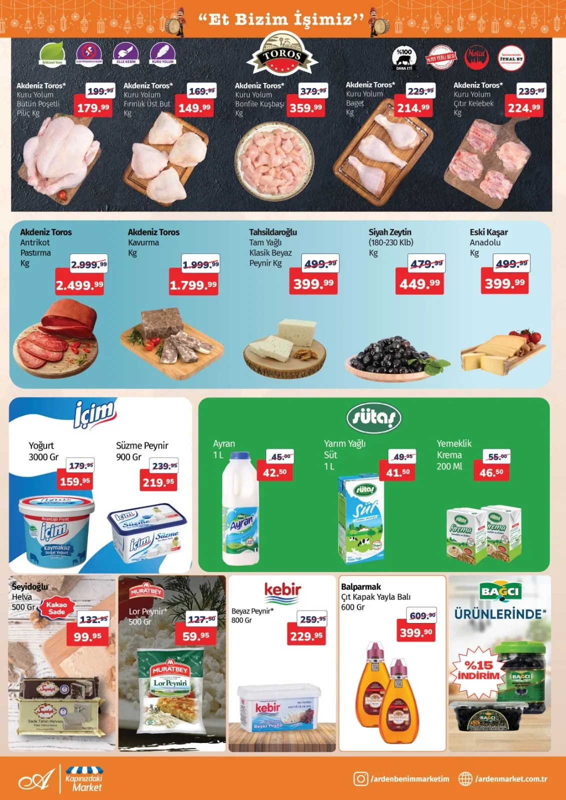 Arden Arden Market 23 Şubat 2026 Aktüel Kataloğu sayfa 2: Balparmak Çıt Kapak Yayla Balı 600 Gr, Kebir Beyaz Peynir 800 Gr