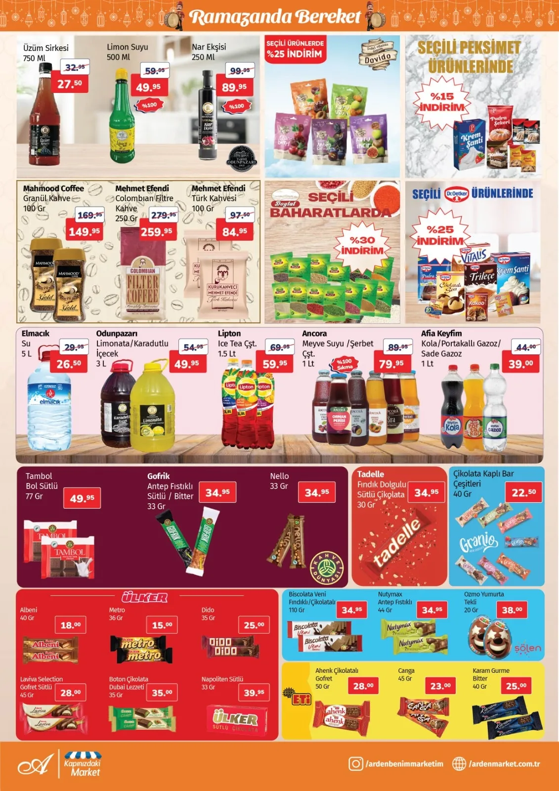 Arden Arden Market 27 Şubat 2026 Aktüel Kataloğu sayfa 5: Ancorа Meyve Suyu / Şerbet Çşt. 1 Lt, Eti Ahenk Çikolatalı Gofret 50 Gr