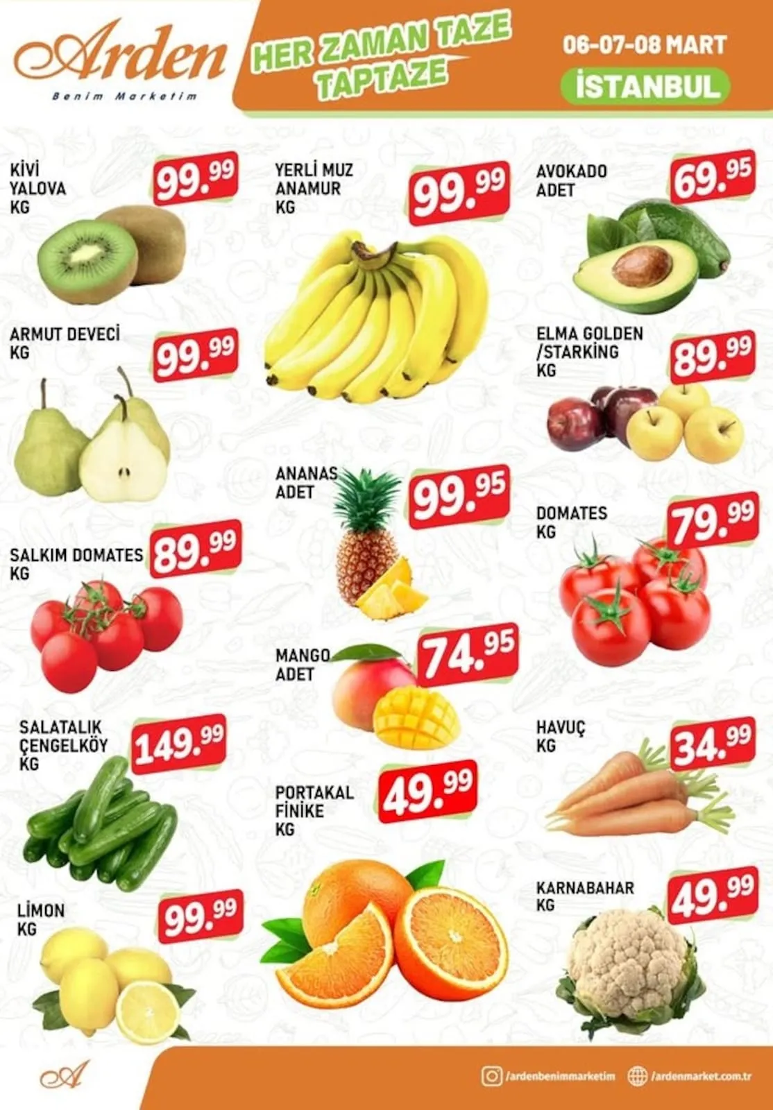 Arden Arden Market 6 Mart 2026 Aktüel Kataloğu sayfa 1: Havuç Kg, Yerli Muz Anamur Kg