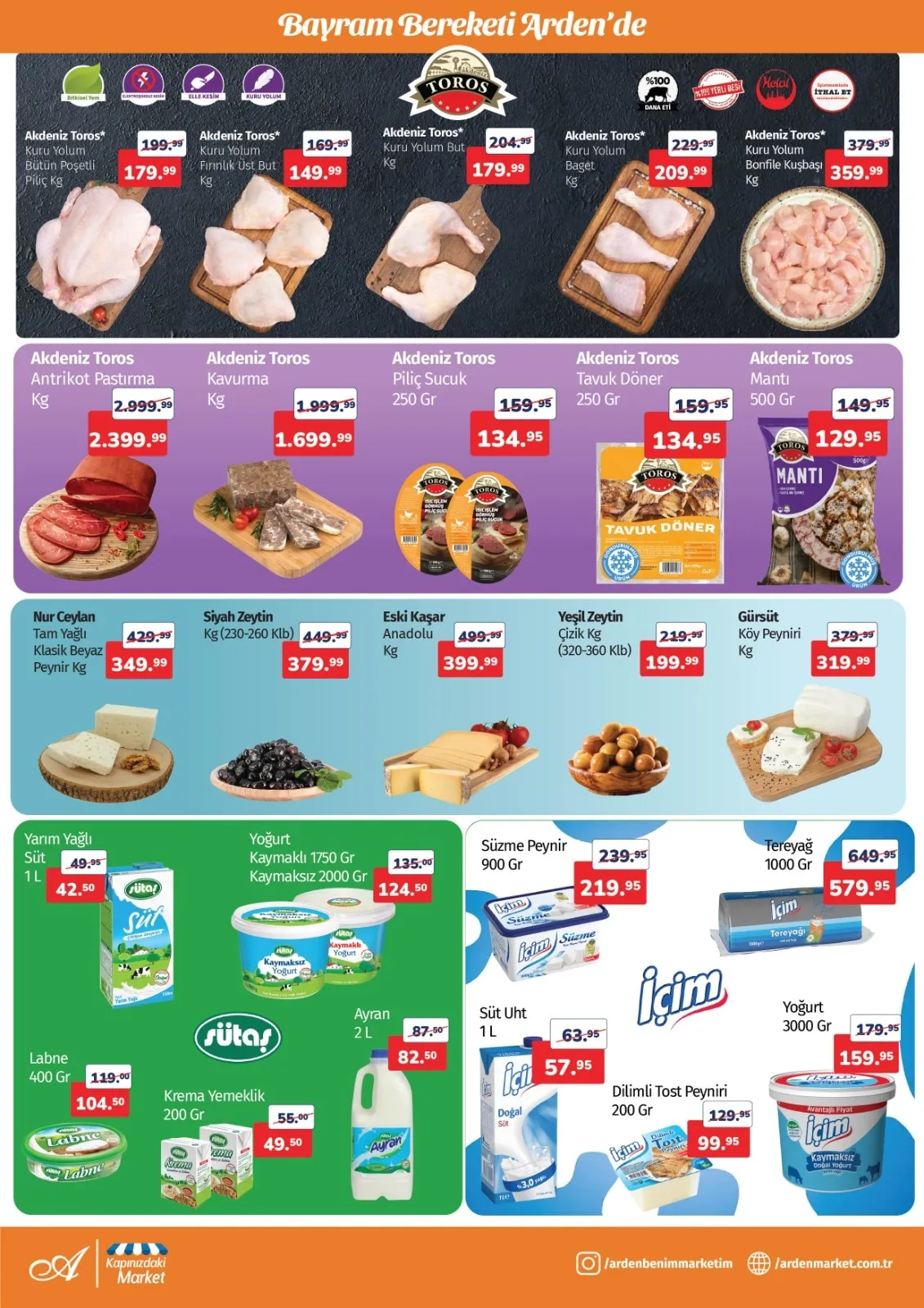 Arden Arden Market 13 Mart 2026 Aktüel Kataloğu sayfa 2: Akdeniz Toros Kuru Yolum Bonfile Kuşbaşı Kg, Kremi Yemeklik 200 Gr