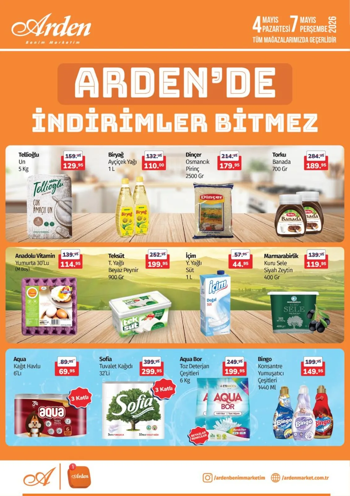 Arden Arden Market 4 Mayıs 2026 Aktüel Kataloğu sayfa 1: Sofia Tuvalet Kağıdı 32'Li, Aqua Kağıt Havlu 6'Lı