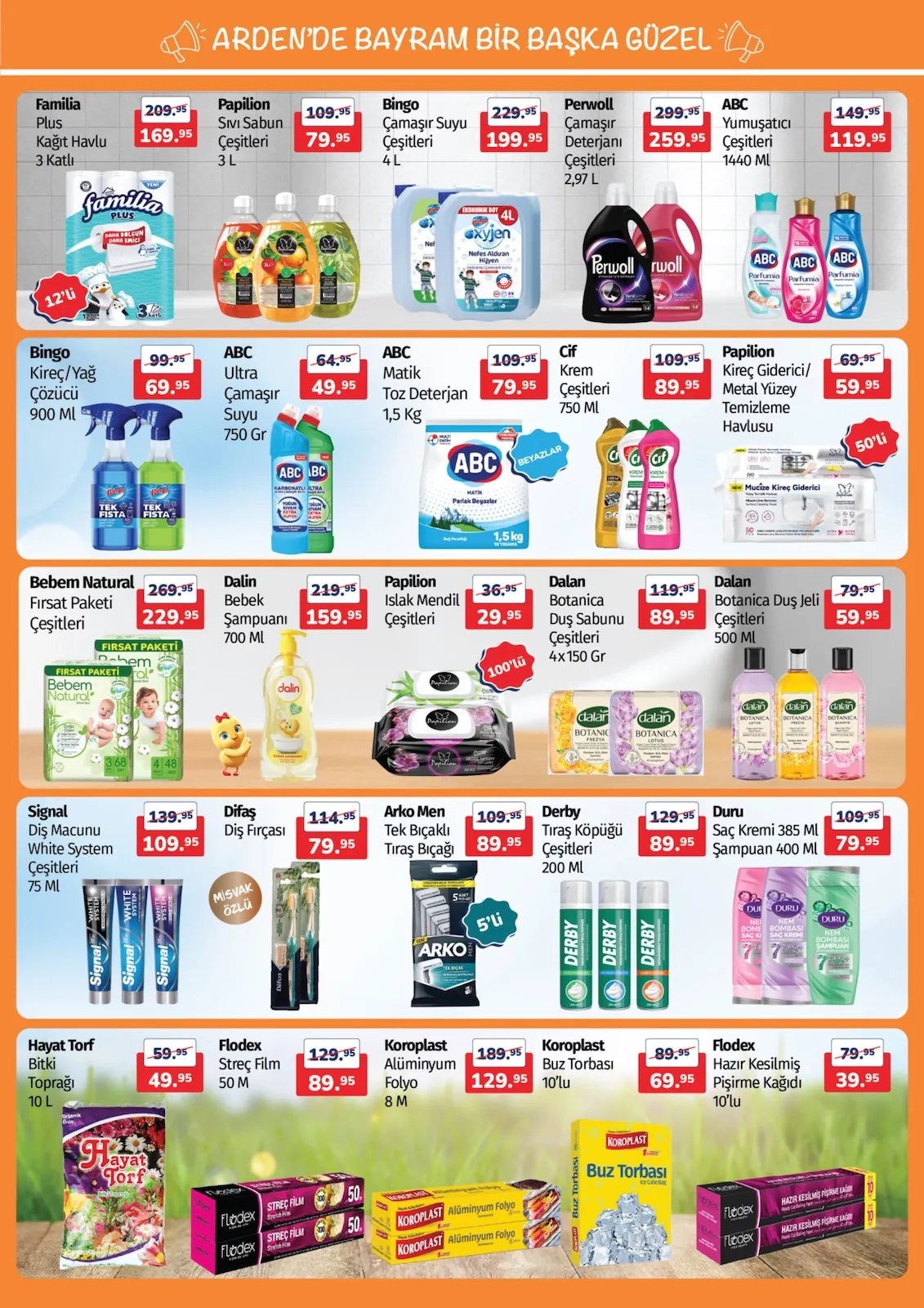 Arden Arden Market 22 Mayıs 2026 Aktüel Kataloğu sayfa 6: Bingo Kireç/Yağ Çözücü 900 Ml, Bebem Natural Fırsat Paketi Çeşitleri