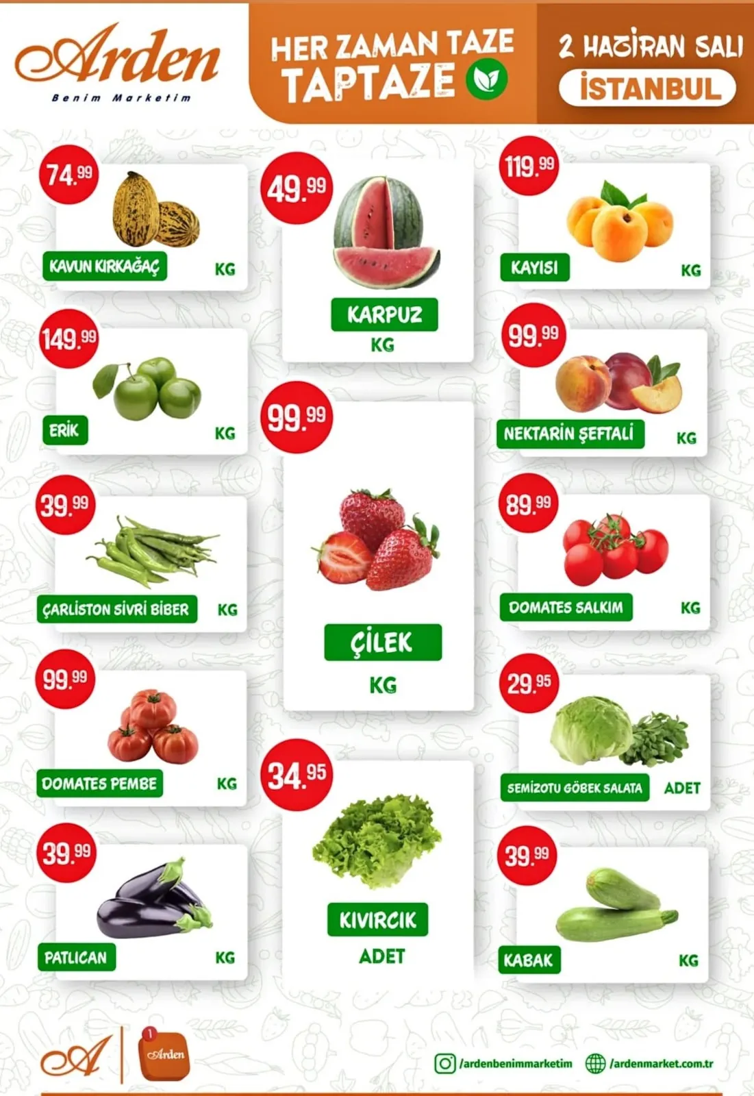 Arden Arden Market 2 Haziran 2026 Aktüel Kataloğu sayfa 1: Karpuz Kg, Kayisi Kg