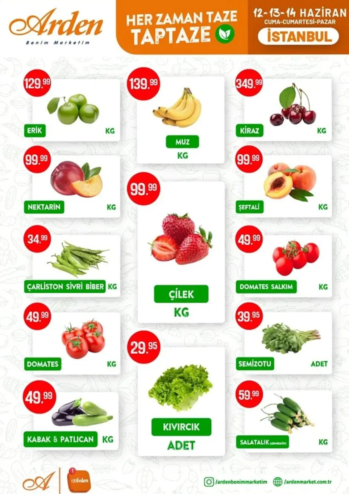Arden Arden Market 12 Haziran 2026 Aktüel Kataloğu sayfa 1: Muz Kg, Kiraz Kg