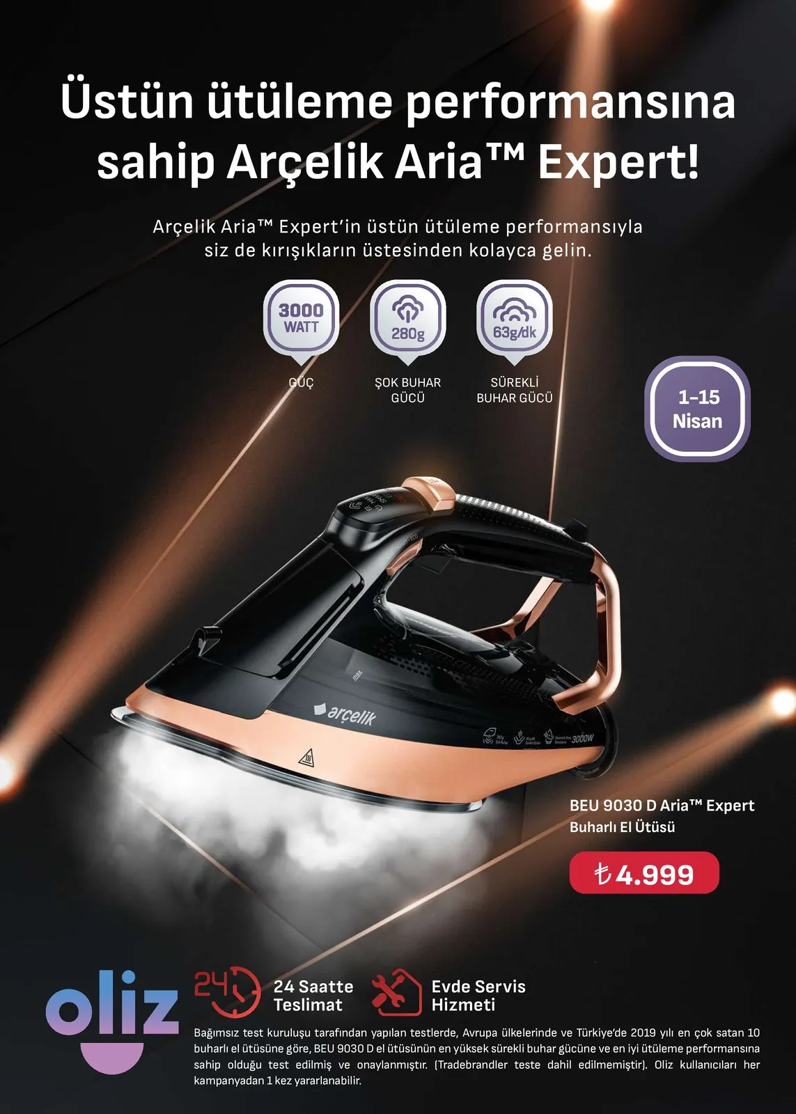 Arçelik Arçelik 1 Nisan 2026 Aktüel Kataloğu sayfa 70: Beu 9030 D Aria™ Expert Buharlı El Ütüsü