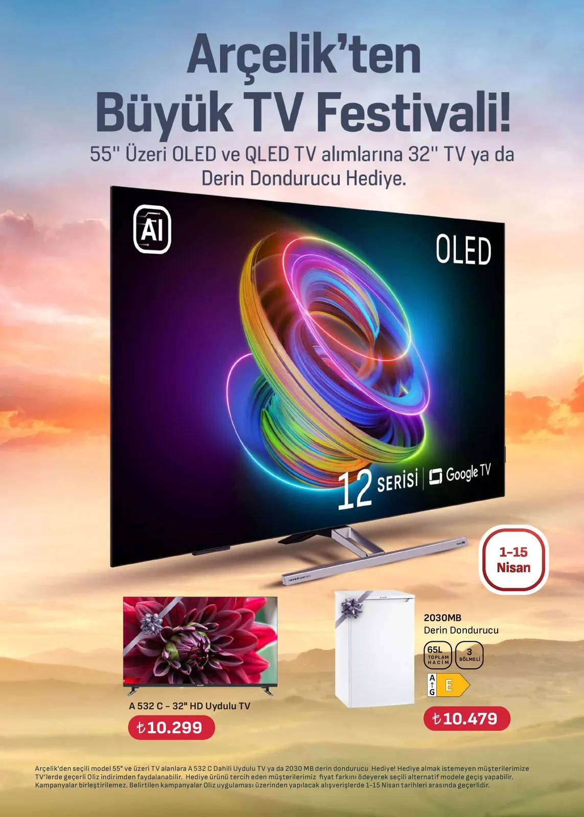 Arçelik Arçelik 1 Nisan 2026 Aktüel Kataloğu sayfa 92: A 532 C 32" Hd Uydulu Tv, 2030Mb Derin Dondurucu