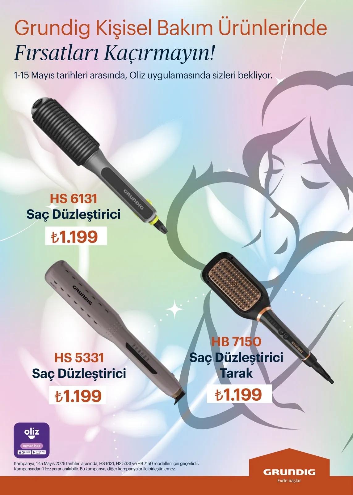 Arçelik Arçelik 1 Mayıs 2026 Aktüel Kataloğu sayfa 100: Grundig Hs 5331 Saç Düzleştirici, Grundig Hs 6131 Saç Düzleştirici