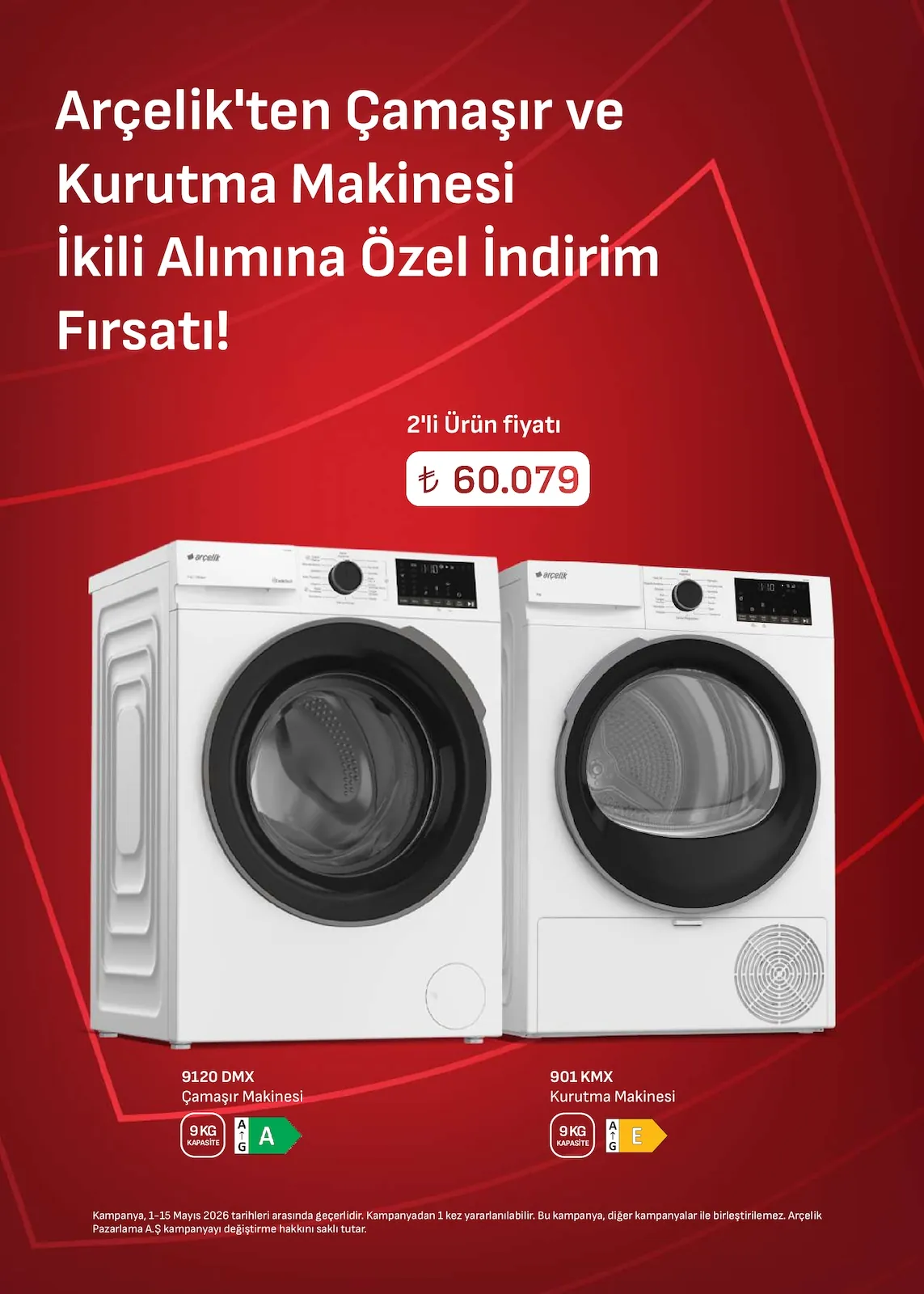 Arçelik Arçelik 1 Mayıs 2026 Aktüel Kataloğu sayfa 22: Arçelik Çamaşır Ve Kurutma Makinesi 2Li