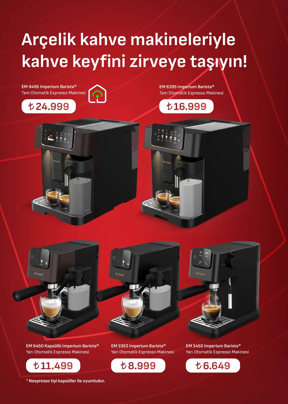 Arçelik Arçelik 1 Mayıs 2026 Aktüel Kataloğu sayfa 43: Arçelik Em 3353 Imperium Barista Yarı Otomatik Espresso Makinesi