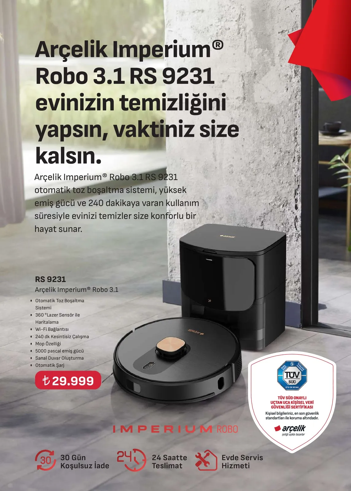 Arçelik Arçelik 1 Mayıs 2026 Aktüel Kataloğu sayfa 61: Arçelik Imperium® Robo 3.1 Rs 9231 Robot Süpürge