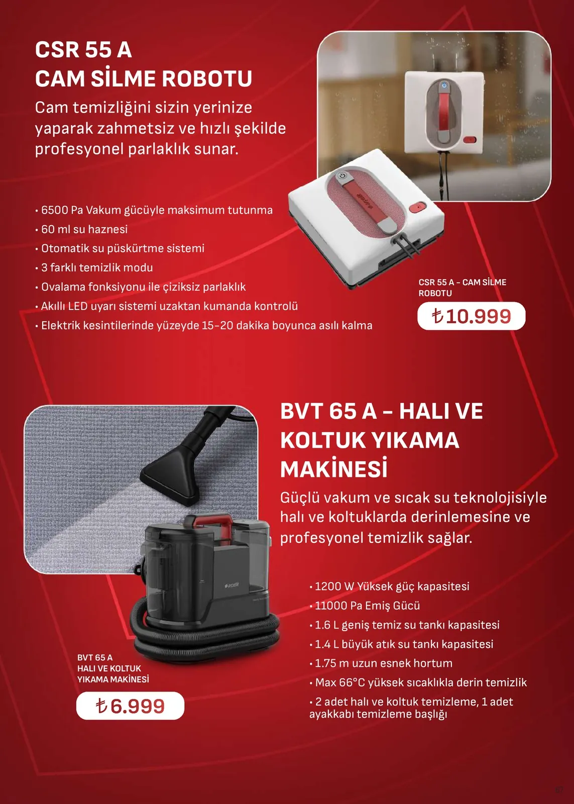 Arçelik Arçelik 1 Mayıs 2026 Aktüel Kataloğu sayfa 67: Bvt 65 A Halı Ve Koltuk Yıkama Makinesi, Csr 55 A Cam Silme Robotu