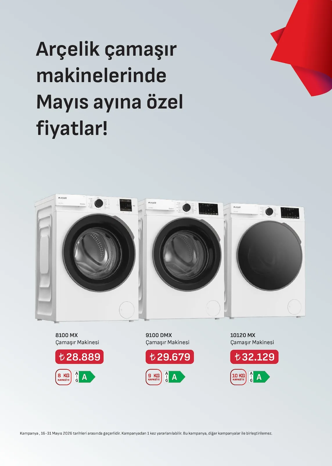 Arçelik Arçelik 16 Mayıs 2026 Aktüel Kataloğu sayfa 20: Arçelik 8100 Mx Çamaşır Makinesi 8 Kg, Arçelik 10120 Mx Çamaşır Makinesi 10 Kg