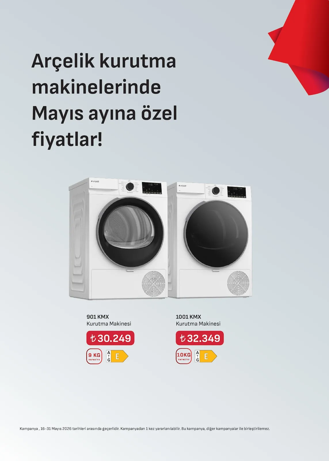 Arçelik Arçelik 16 Mayıs 2026 Aktüel Kataloğu sayfa 25: Arçelik 1001 Kmx Kurutma Makinesi 10Kg, Arçelik 901 Kmx Kurutma Makinesi 9Kg
