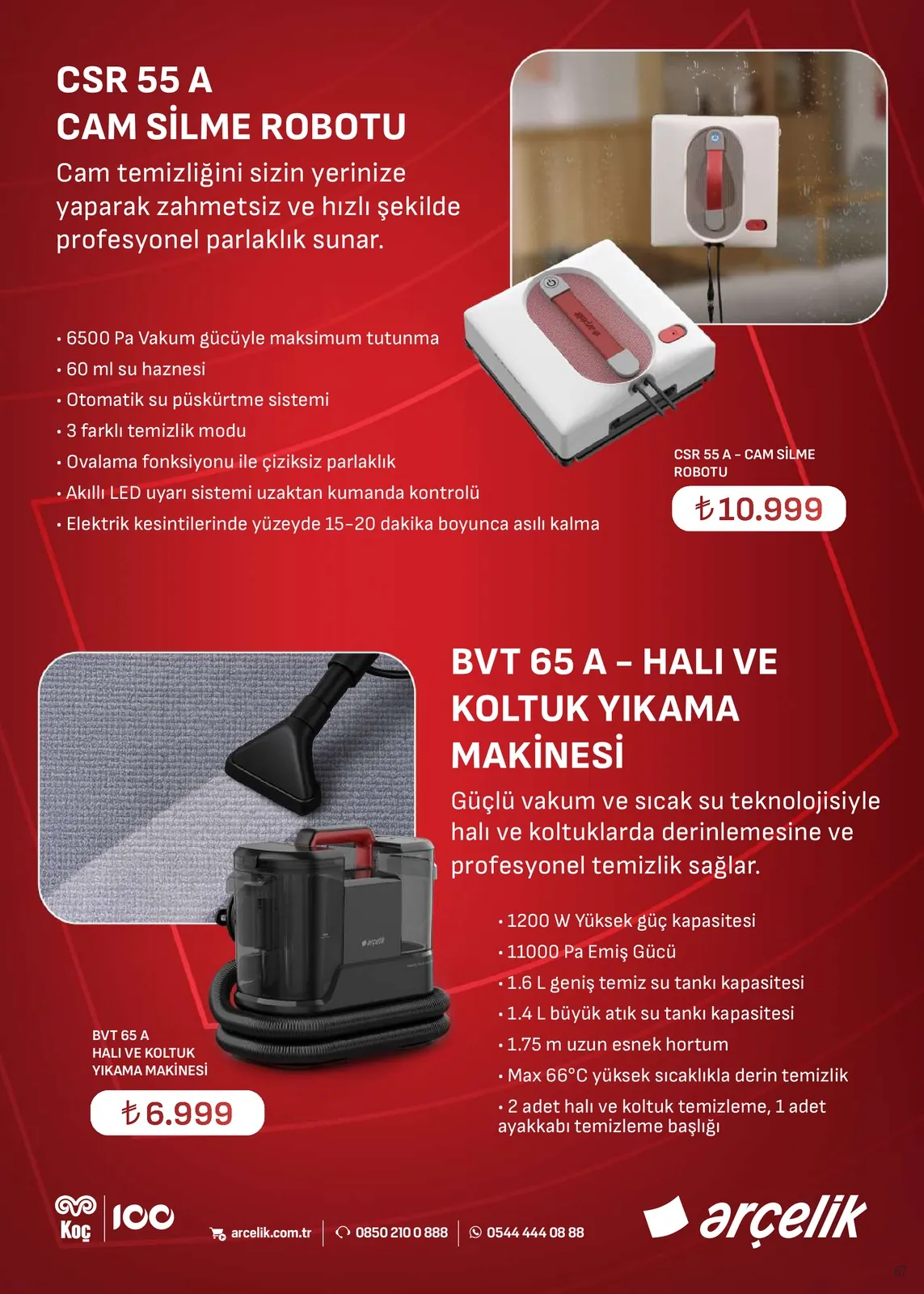 Arçelik Arçelik 16 Mayıs 2026 Aktüel Kataloğu sayfa 67: Arçelik Bvt 65 A Halı Ve Koltuk Yıkama Makinesi, Arçelik Csr 55 A Cam Silme Robotu