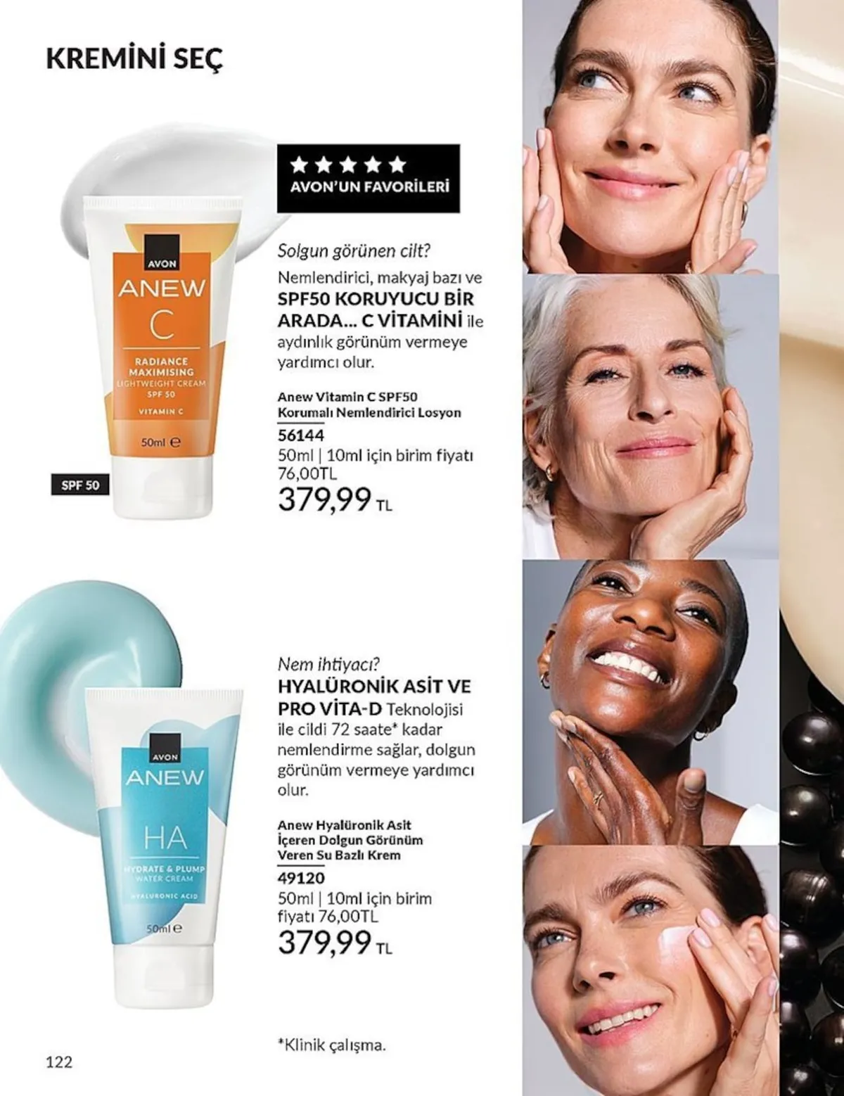 Avon Avon 1 Şubat 2026 Aktüel Kataloğu sayfa 122: Avon Anew C Radiance Maximising Lightweight Cream Spf 50 50Ml, Avon Anew Hyaluronik Asit İçeren Dolgun Görünüm Veren Su Bazlı Krem 50Ml