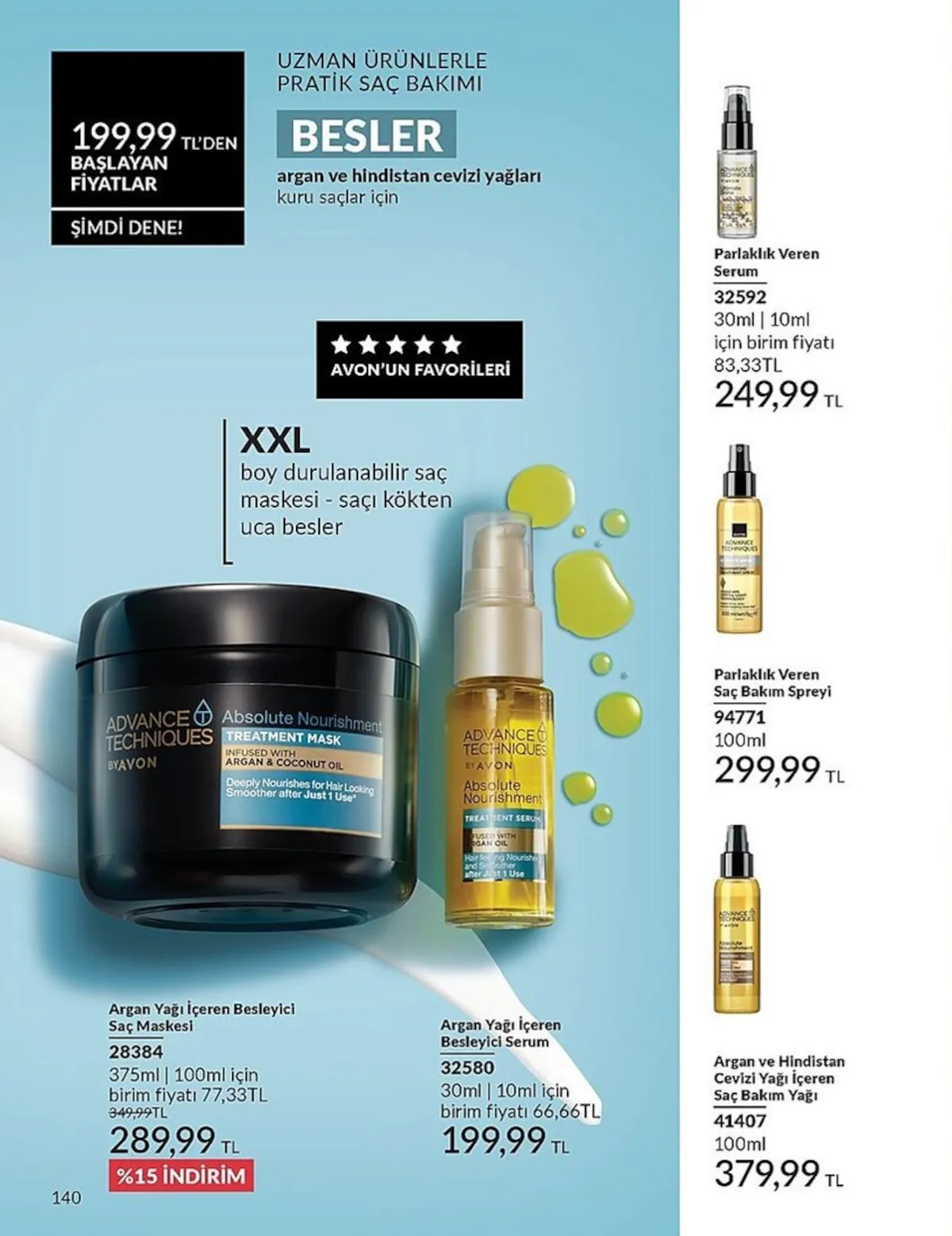 Avon Avon 1 Şubat 2026 Aktüel Kataloğu sayfa 140: Besler Argan Ve Hindistan Cevizi Yağları, Avon Advance Techniques Parlaklık Veren Saç Bakım Spreyi 100Ml