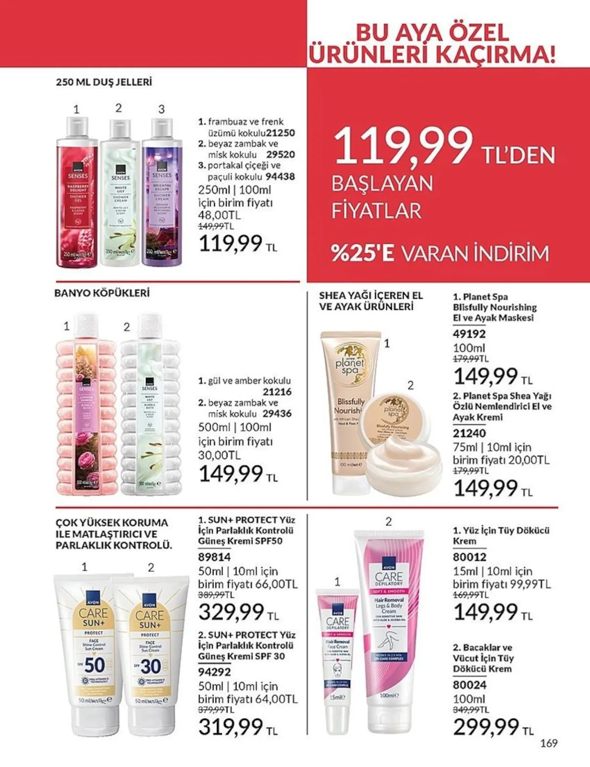 Avon Avon 1 Şubat 2026 Aktüel Kataloğu sayfa 169: Avon Sun+ Protect Yüz İçin Parlaklık Kontrolü Güneş Kremi Spf50 50Ml, Avon Gül Ve Amber Kokulu 500Ml