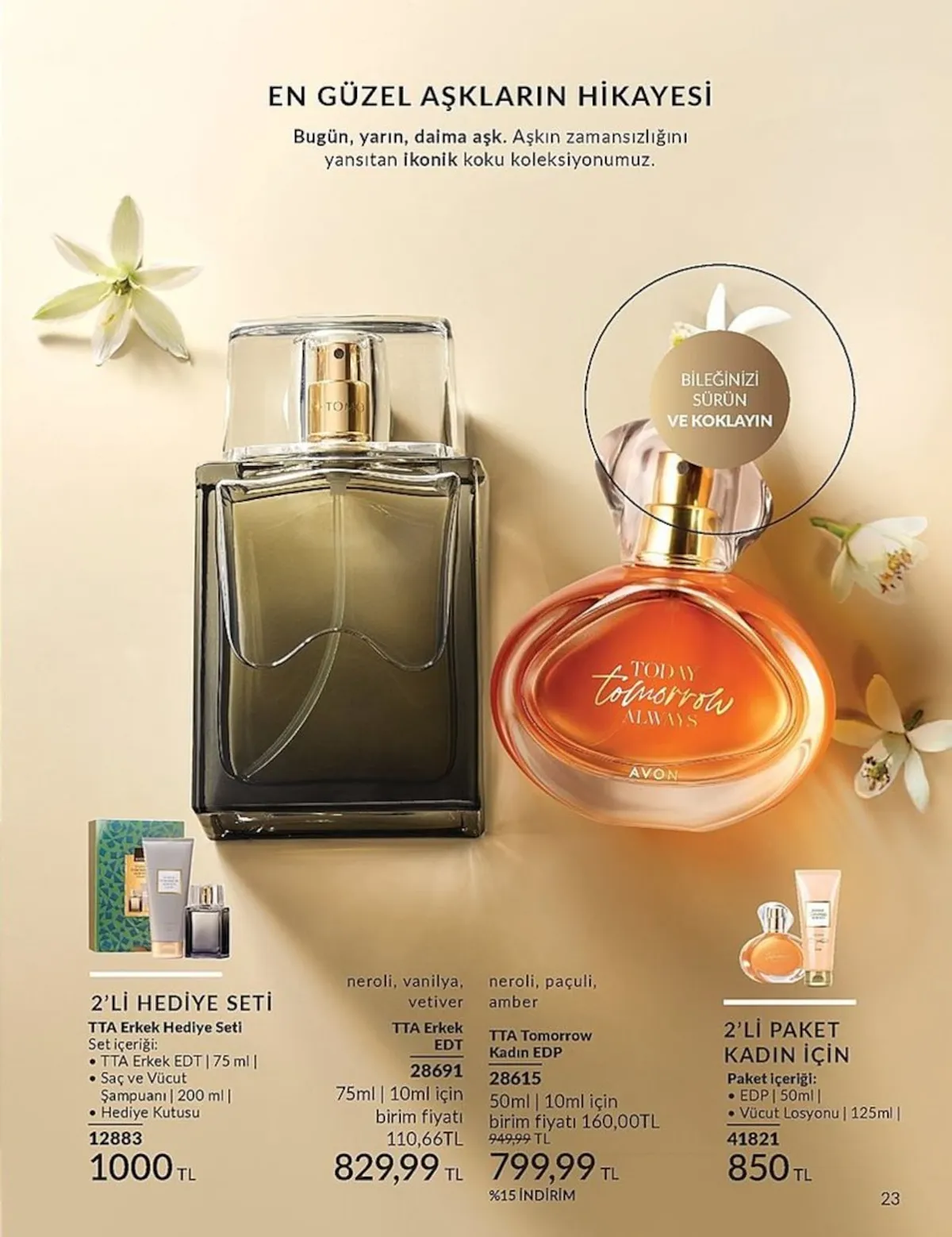 Avon Avon 1 Şubat 2026 Aktüel Kataloğu sayfa 23: 2'Li̇ Paket Kadin İçi̇N Edp 50Ml + Vücut Losyonu 125Ml, 2'Li̇ Hedi̇Ye Seti̇ Tta Erkek Hediye Seti Tta Erkek Edt 75 Ml + Saç Ve Vücut Şampuanı 200 Ml + Hediye Kutusu