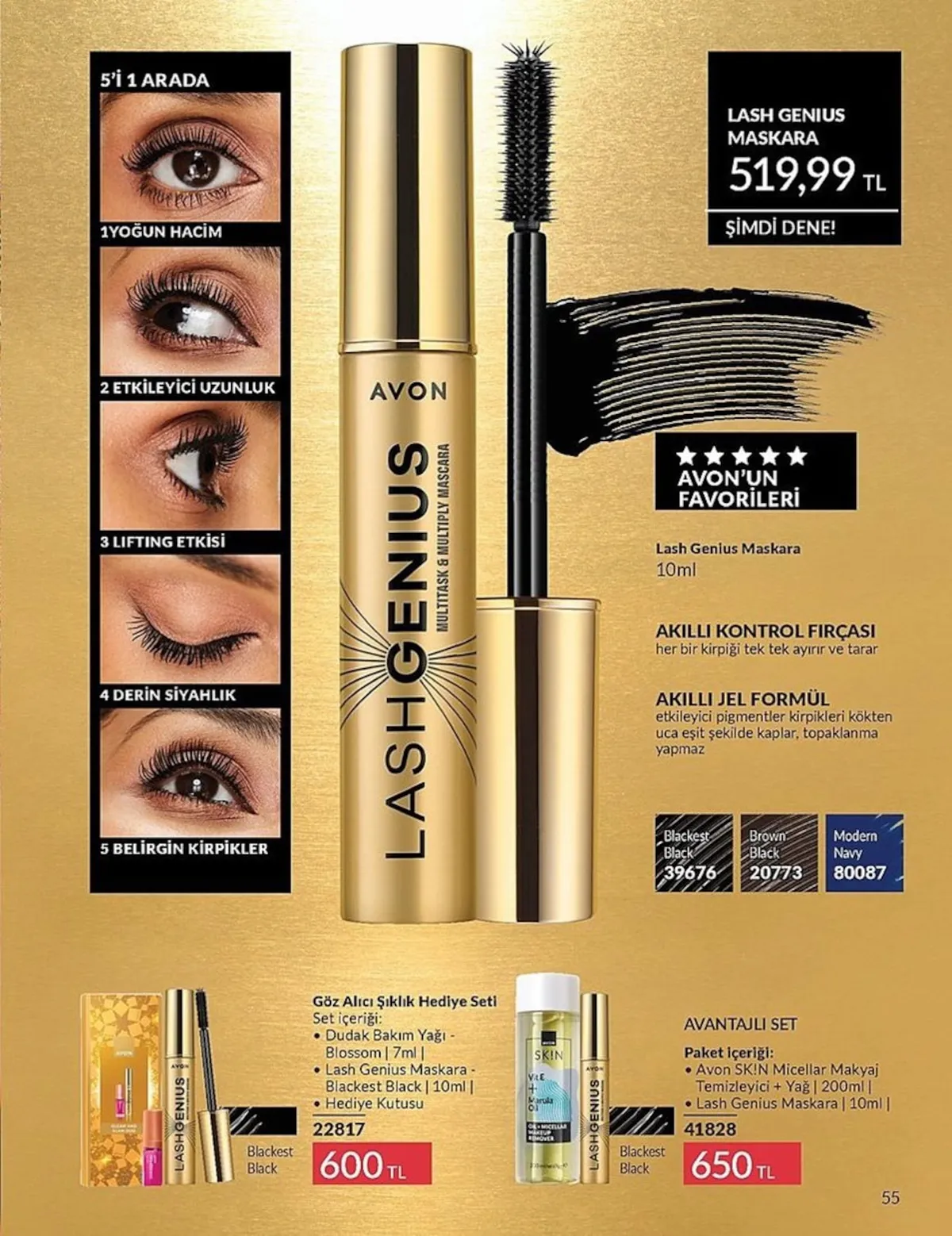 Avon Avon 1 Şubat 2026 Aktüel Kataloğu sayfa 55: Avon Sk!N Micellar Makyaj Temizleyici + Yağ 200Ml + Lash Genius Maskara 10Ml, Avon Dudak Bakım Yağı - Blossom 7Ml + Lash Genius Maskara - Blackest Black 10Ml + Hediye Kutusu