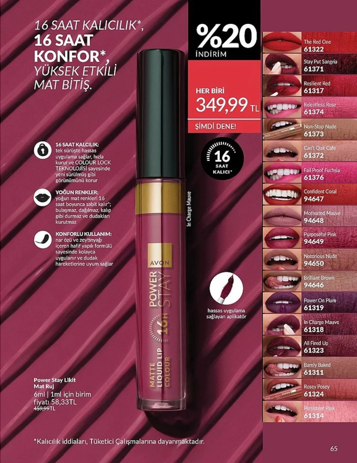 Avon Avon 1 Şubat 2026 Aktüel Kataloğu sayfa 65: Avon Power Stay Likit Mat Ruj In Charge Mauve