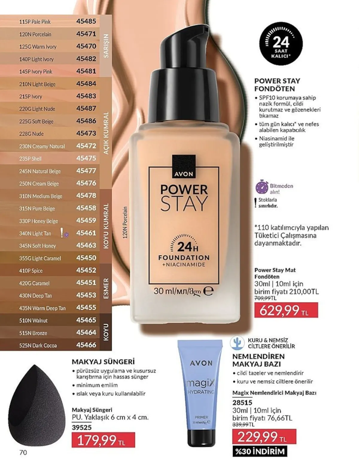 Avon Avon 1 Şubat 2026 Aktüel Kataloğu sayfa 70: Avon Magix Nemlendirici Makyaj Bazı 30Ml, Avon Power Stay Fondöten 30Ml