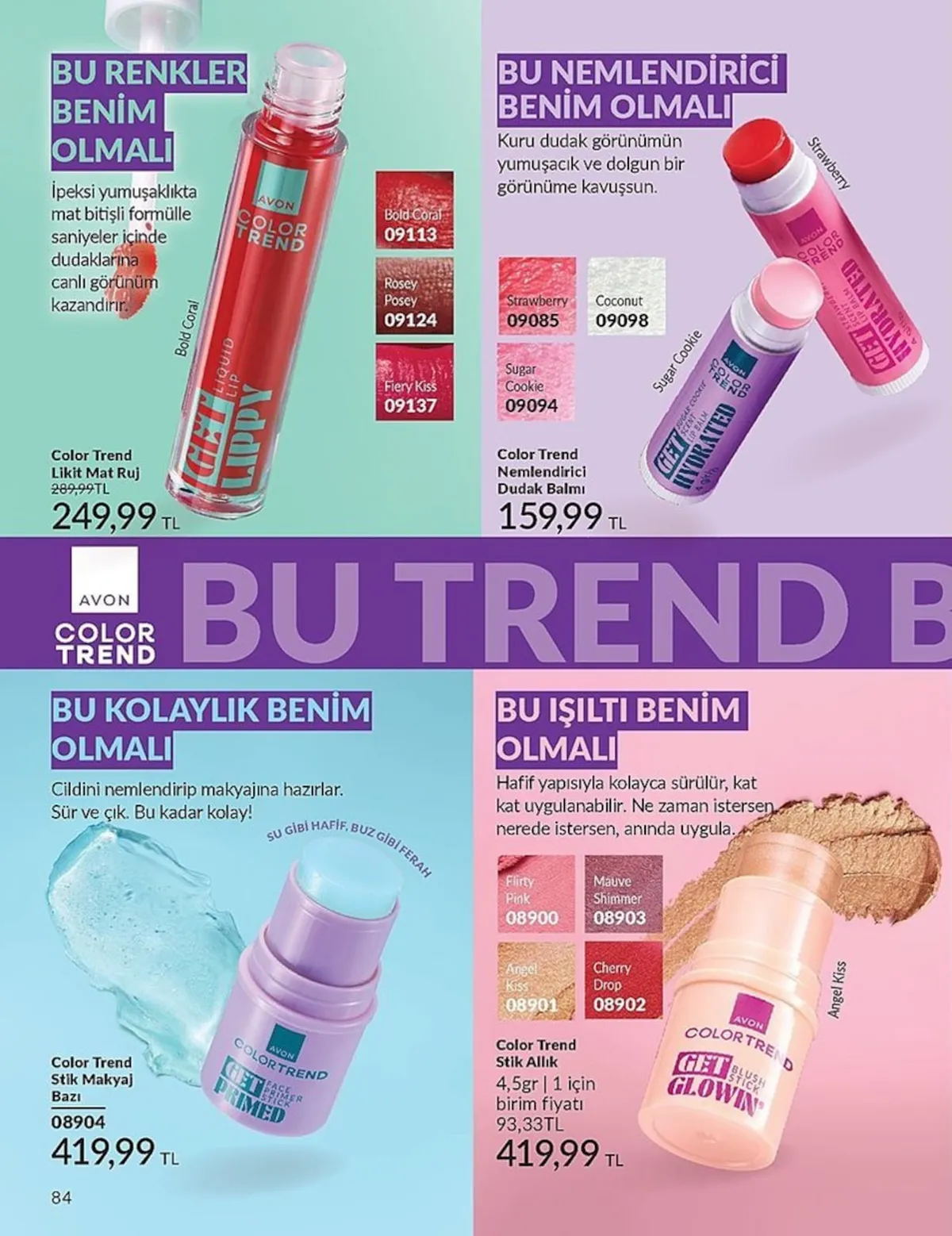 Avon Avon 1 Şubat 2026 Aktüel Kataloğu sayfa 84: Color Trend Nemlendirici Dudak Balmı, Color Trend Stik Allık 4,5Gr