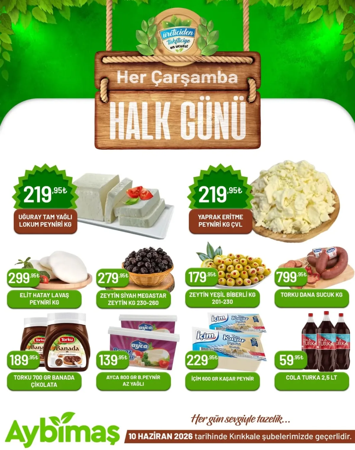 Aybimaş Aybimaş 10 Haziran 2026 Aktüel Kataloğu sayfa 1: Elit Hatay Lavaş Peyniri Kg, Cola Turka 2.5 Lt
