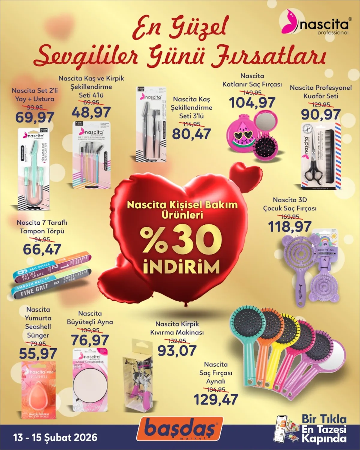 Başdaş Başdaş Market 13 Şubat 2026 Aktüel Kataloğu sayfa 3: Nascita Katlanır Saç Fırçası, Nascita Profesyonel Kuaför Seti