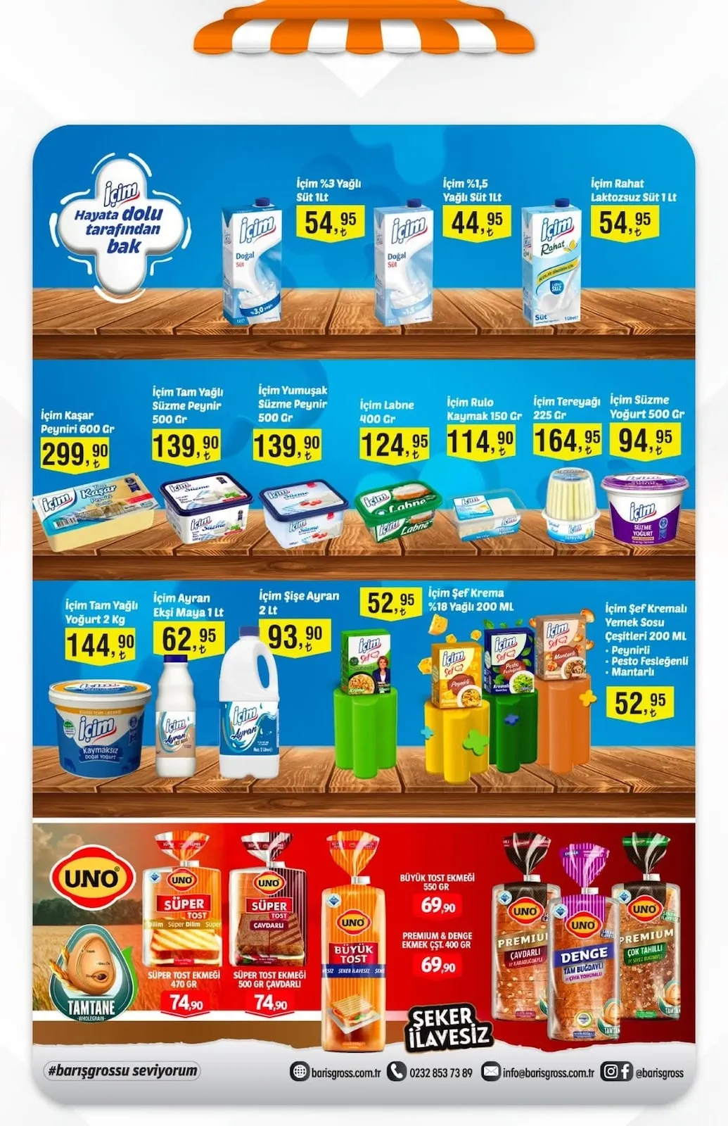 Barış Barış Gross 30 Ocak 2026 Aktüel Kataloğu sayfa 2: İçim Şef Krema %18 Yağlı 200 Ml, İçim Rahat Laktozsuz Süt 1 Lt