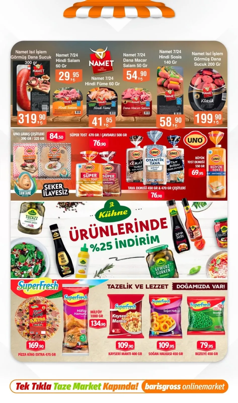 Barış Barış Gross 20 Şubat 2026 Aktüel Kataloğu sayfa 1: Superfresh Bezelye 450 Gr, Namet Isıl İşlem Görmüş Dana Sucuk 200 Gr