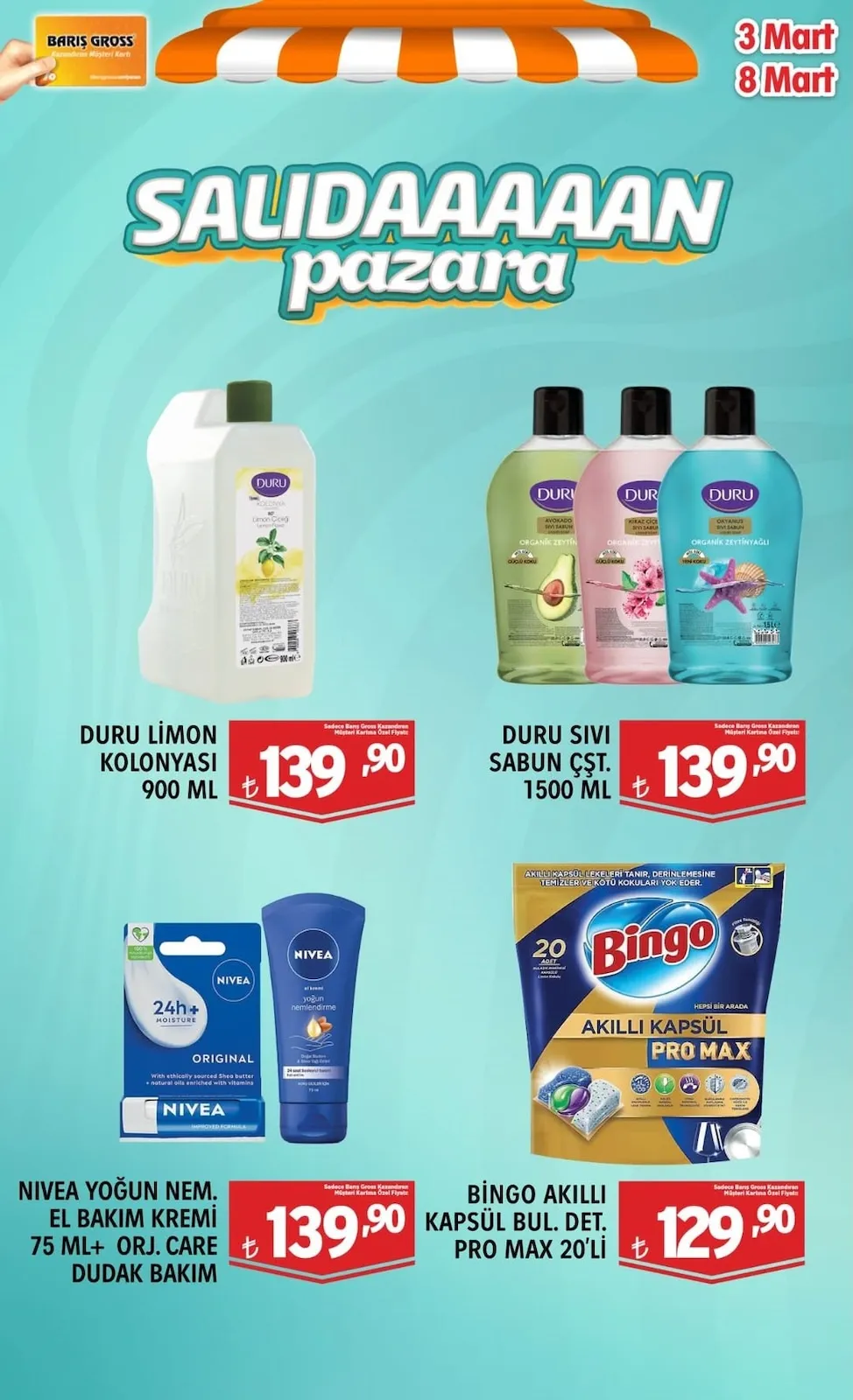 Barış Barış Gross 3 Mart 2026 Aktüel Kataloğu sayfa 2: Duru Sıvı Sabun Çst. 1500 Ml, Duru Limon Kolonyası 900 Ml