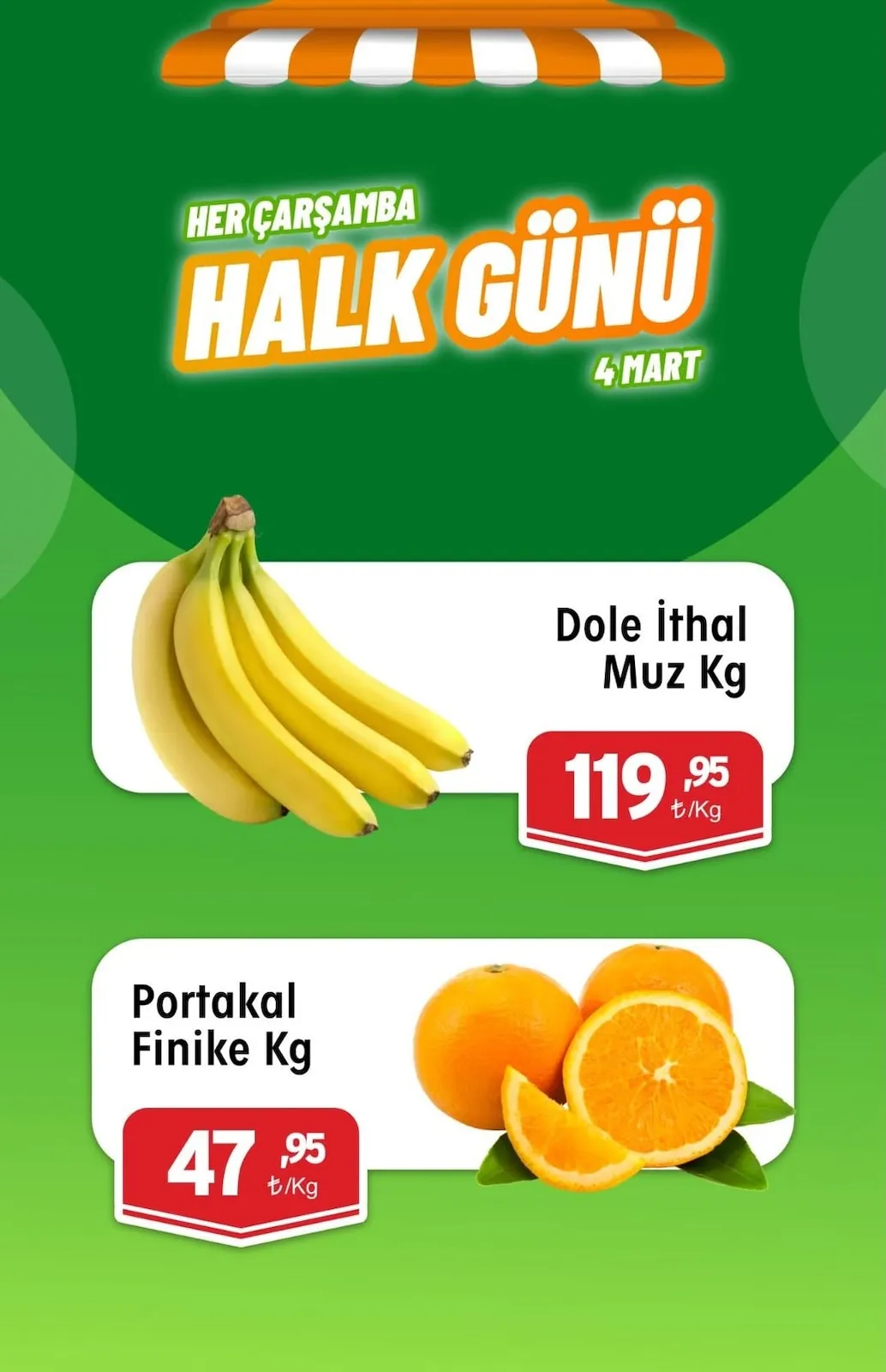 Barış Barış Gross 4 Mart 2026 Aktüel Kataloğu sayfa 1: Portakal Finike Kg, Dole İthal Muz Kg