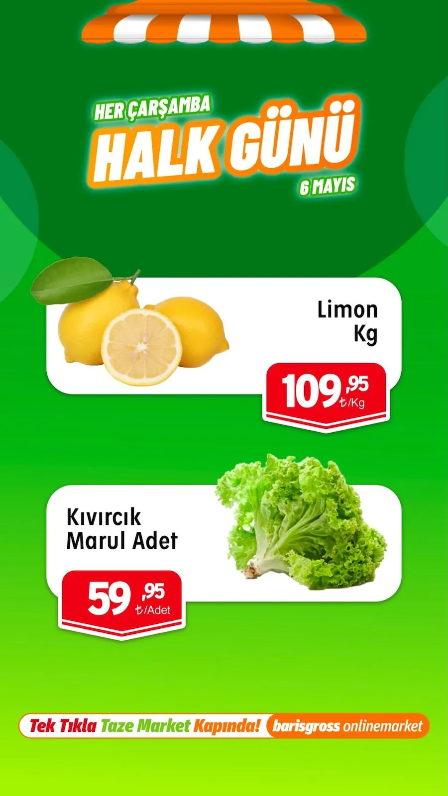 Barış Barış Gross 6 Mayıs 2026 Aktüel Kataloğu sayfa 9: Kıvırcık Marul Adet, Limon Kg