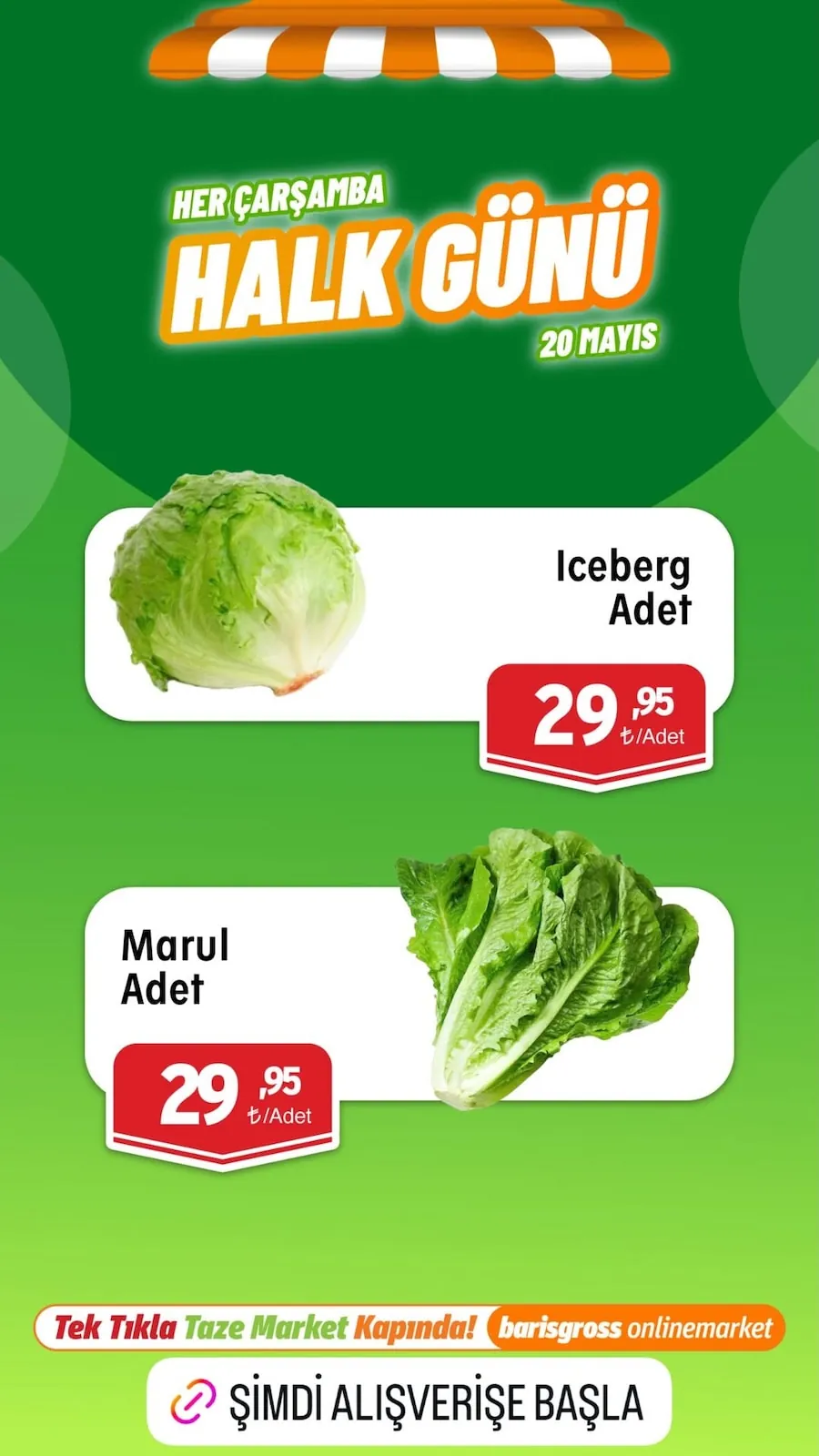 Barış Barış Gross 20 Mayıs 2026 Aktüel Kataloğu sayfa 1: Marul Adet, Iceberg Adet