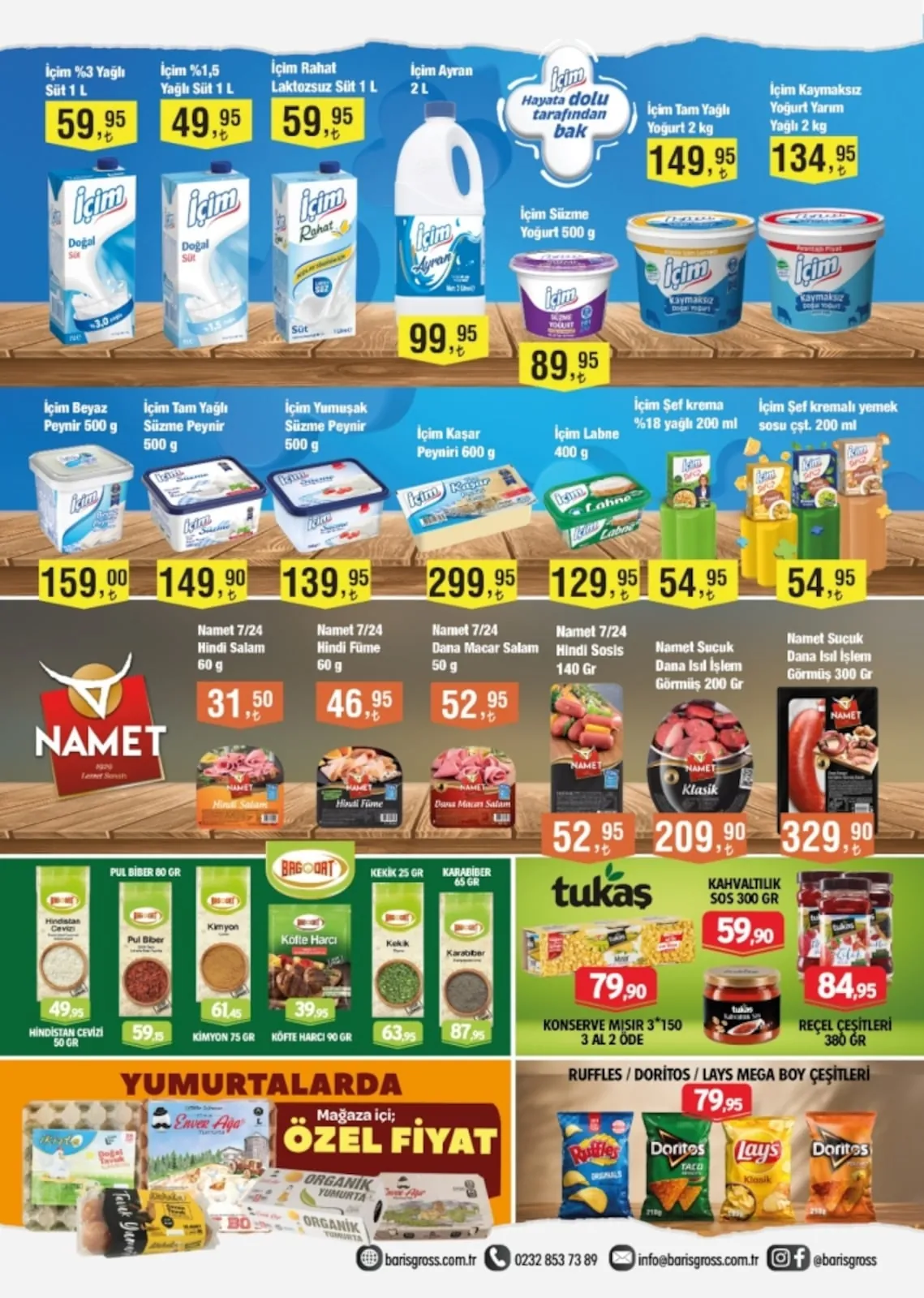 Barış Barış Gross 22 Mayıs 2026 Aktüel Kataloğu sayfa 3: İçim Kaymaksız Yoğurt Yarım Yağlı 2 Kg, Namet Sucuk Dana Isıl İşlem Görmüş 300 Gr